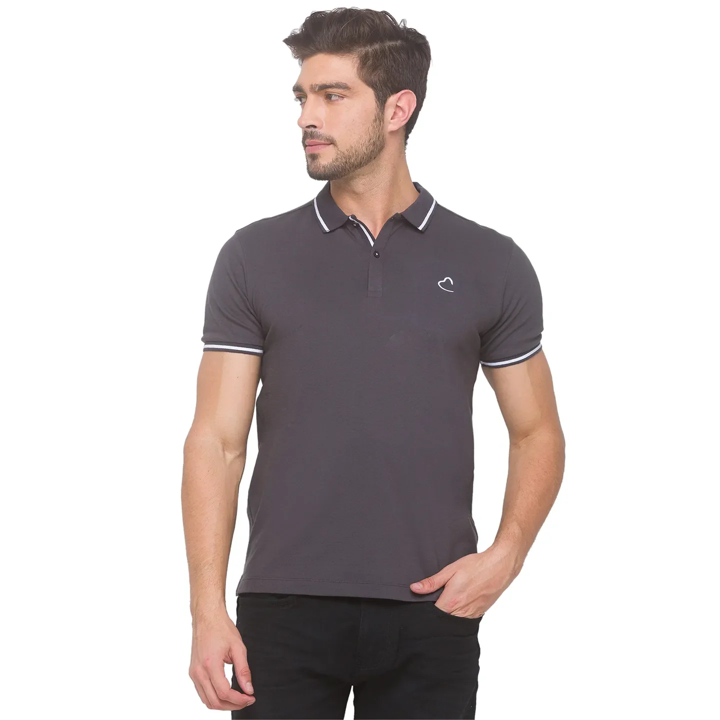 Regular Fit Dark Grey Polo T-shirt -Being Human clothing