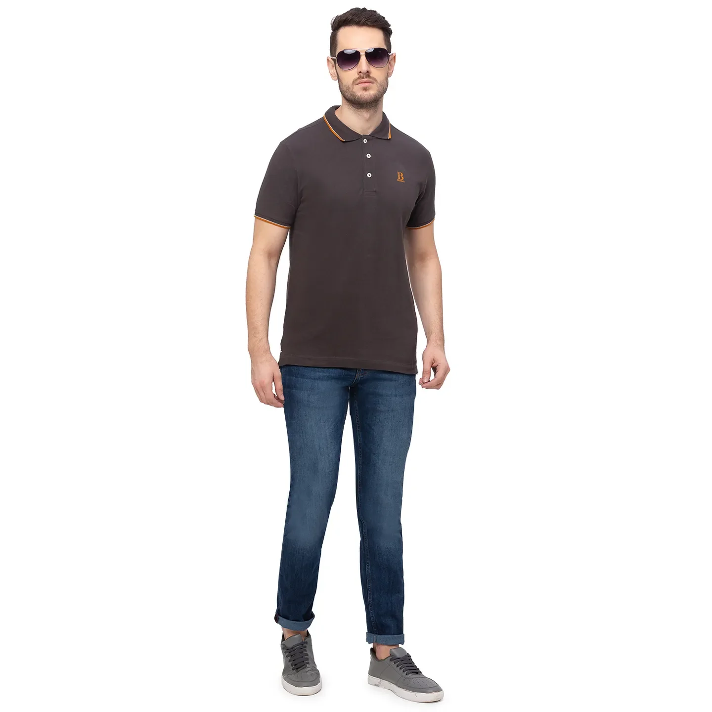 Grey Regular Fit Men's Polo T-Shirt by Being Human Clothing - Image 5