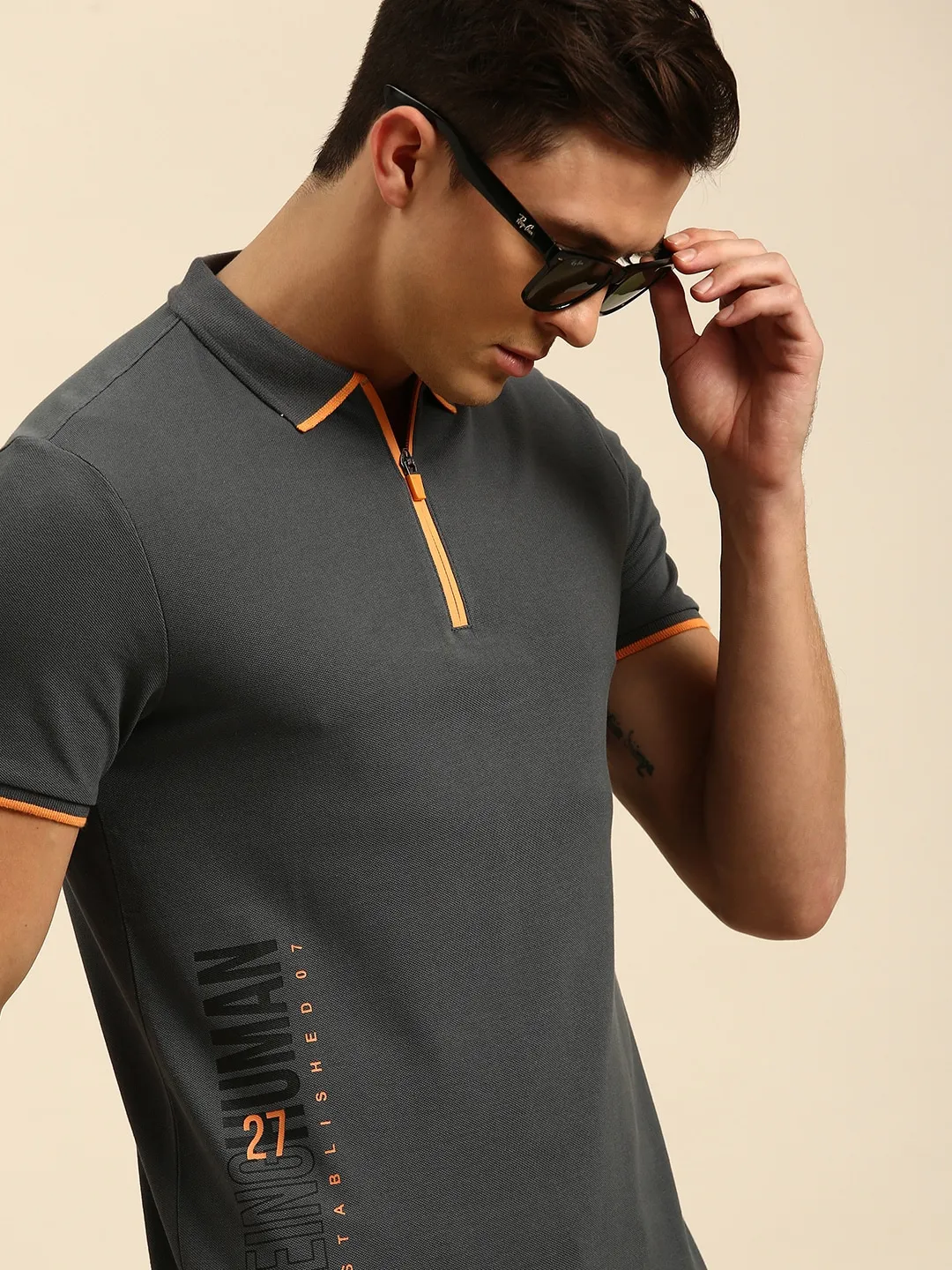 Grey Regular Fit Men's Polo T-Shirt by Being Human Clothing - Image 2