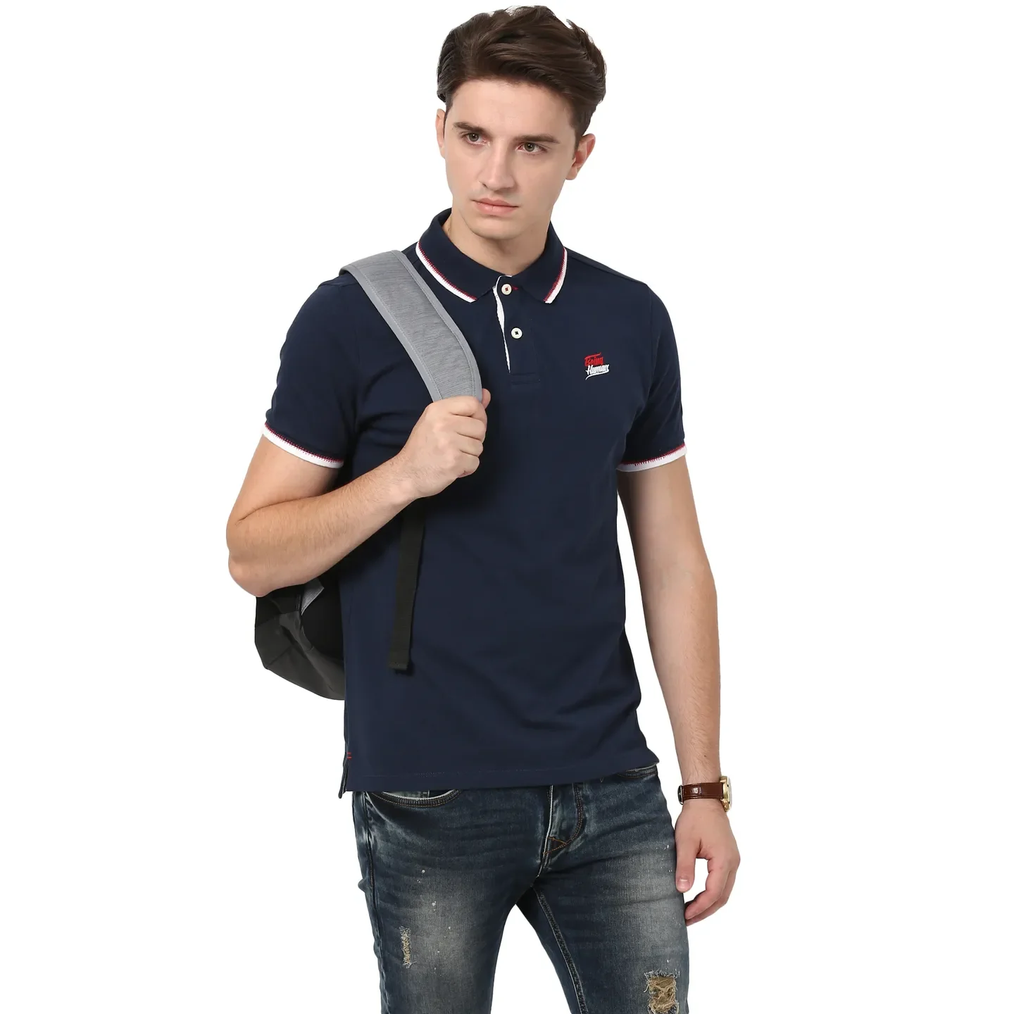 Blue Regular Fit Men's Polo T-Shirt by Being Human Clothing