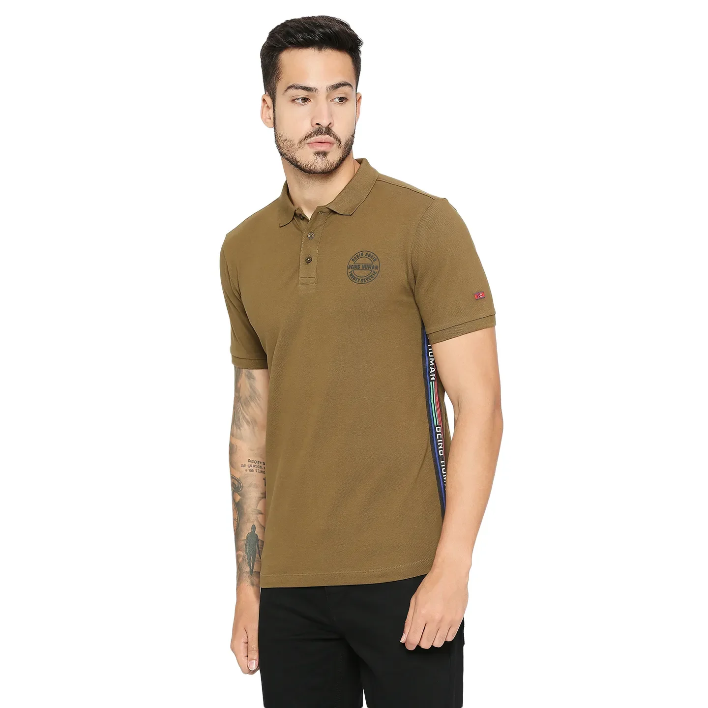 Green Regular Fit Men's Polo T-Shirt by Being Human Clothing - Image 2