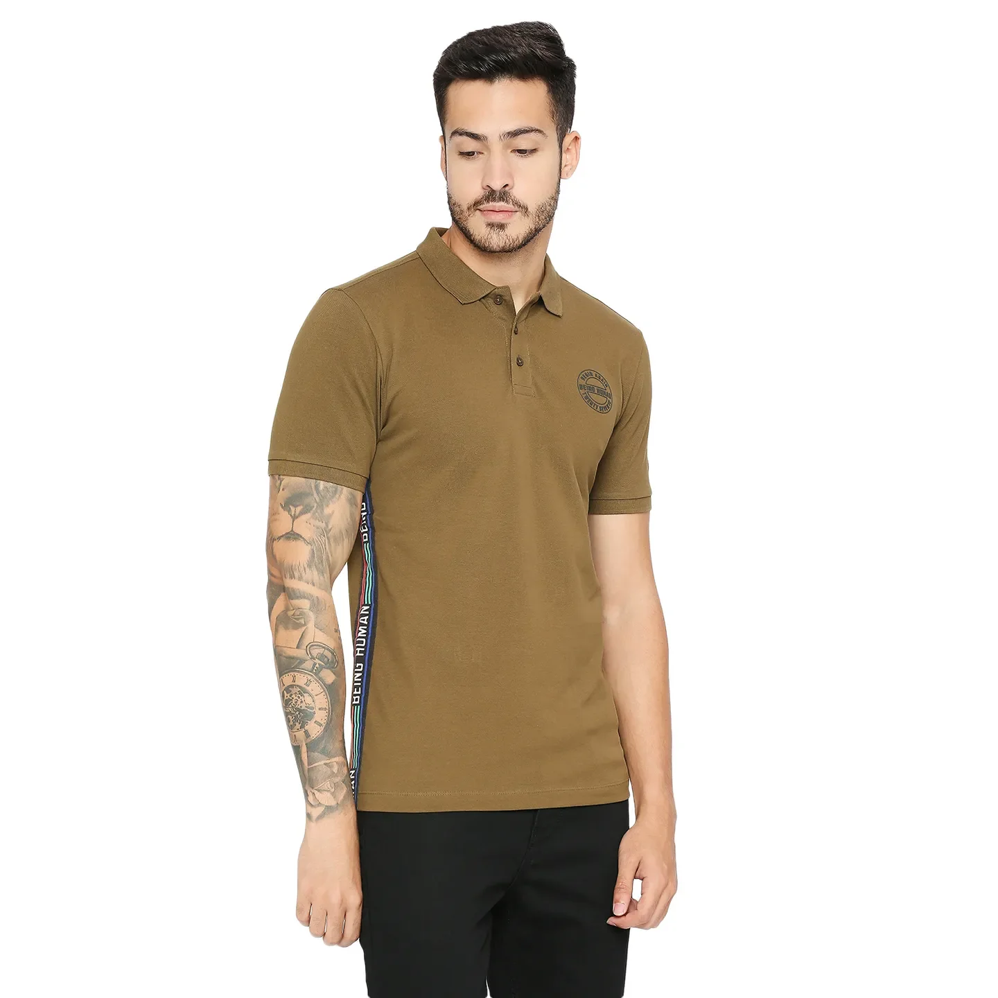 Green Regular Fit Men's Polo T-Shirt by Being Human Clothing - Image 3