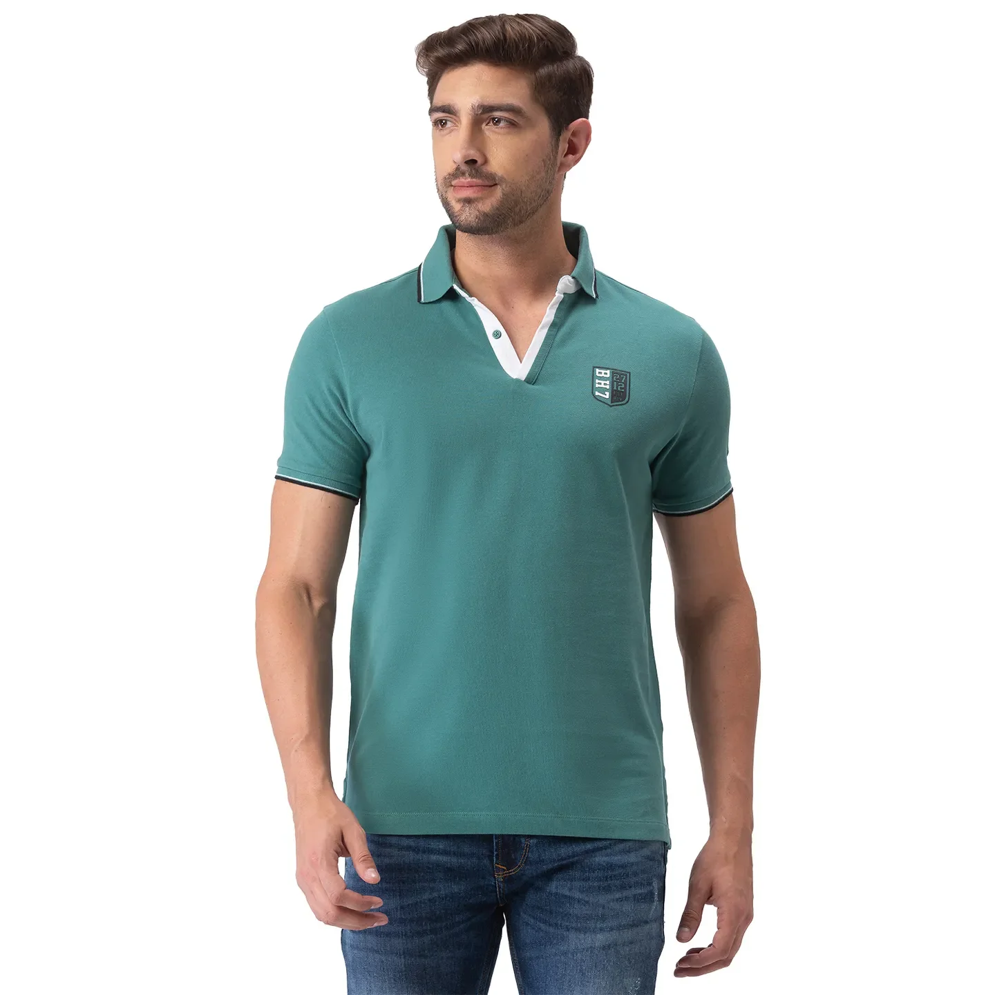 Green Regular Fit Men's Polo T-Shirt by Being Human Clothing