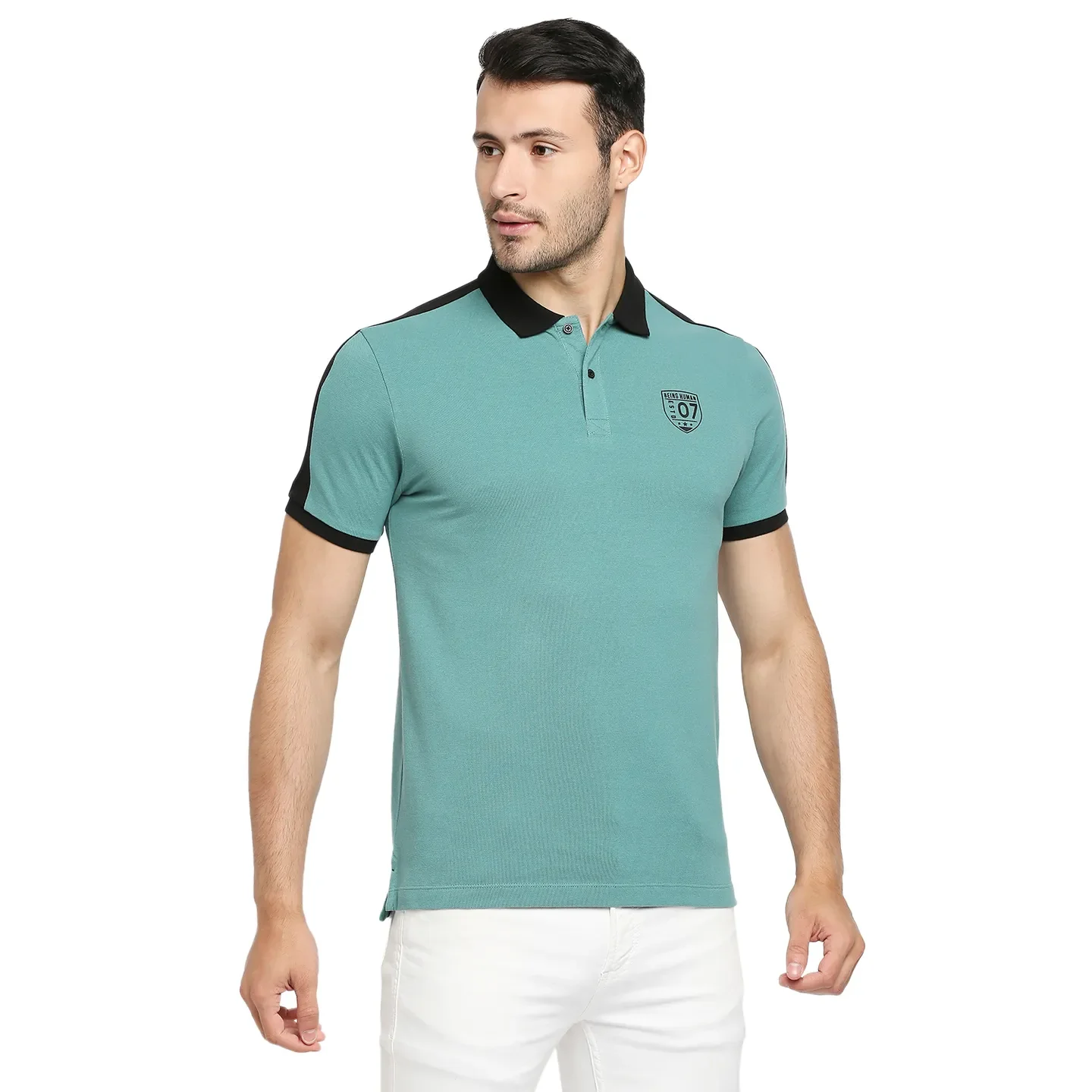 Green Regular Fit Men's Polo T-Shirt by Being Human Clothing - Image 3