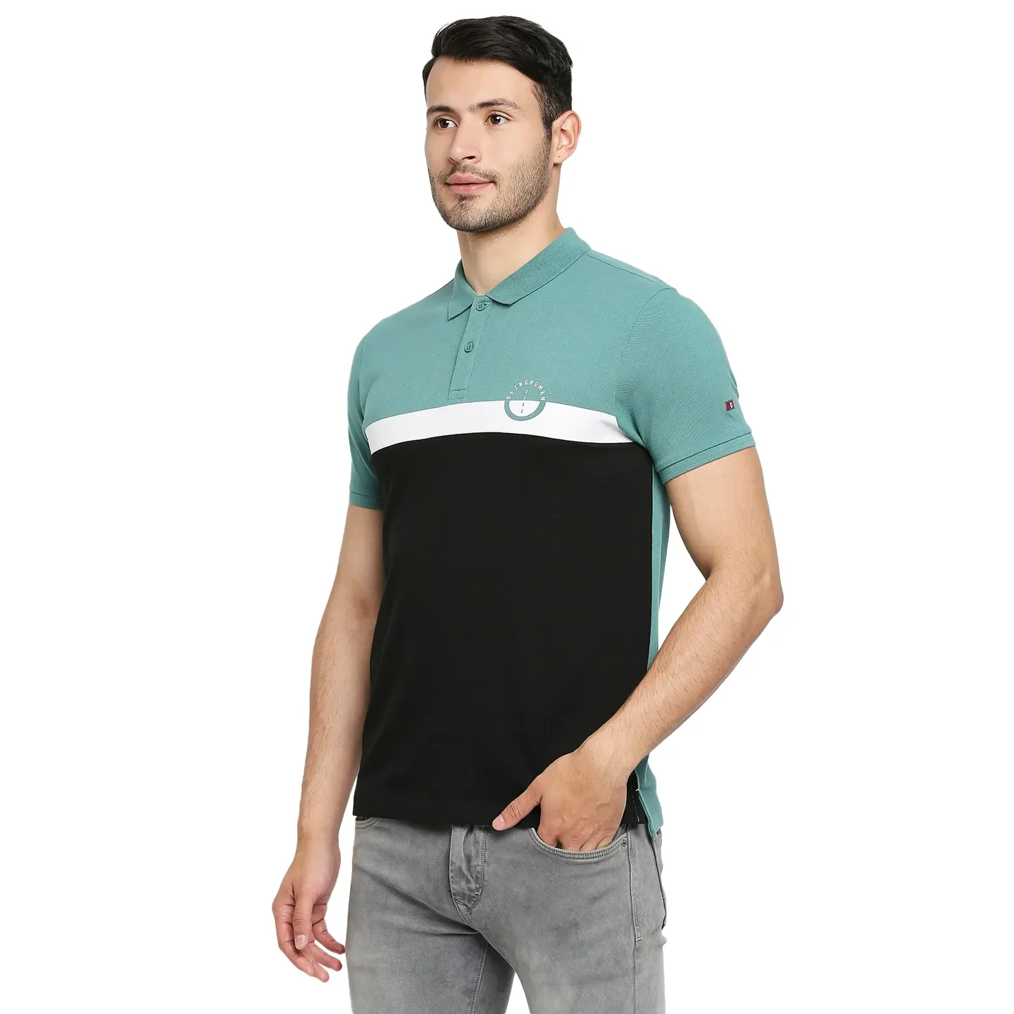 Green Regular Fit Men's Polo T-Shirt by Being Human Clothing - Image 2