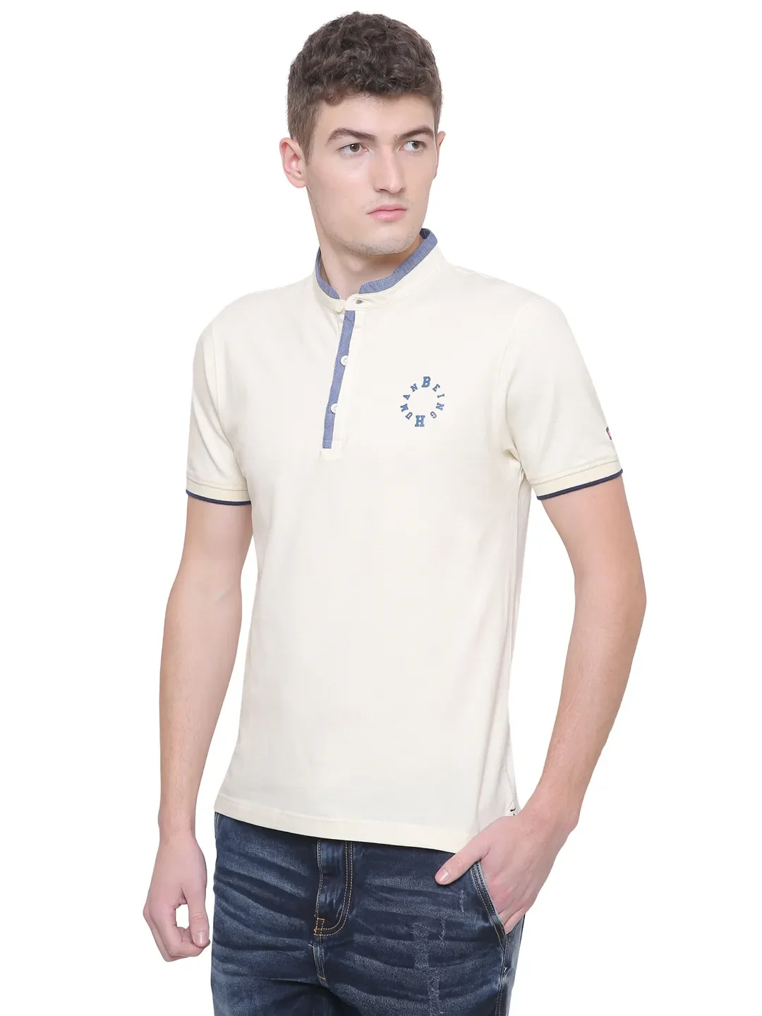 Beige Regular Fit Men's Polo T-Shirt by Being Human Clothing