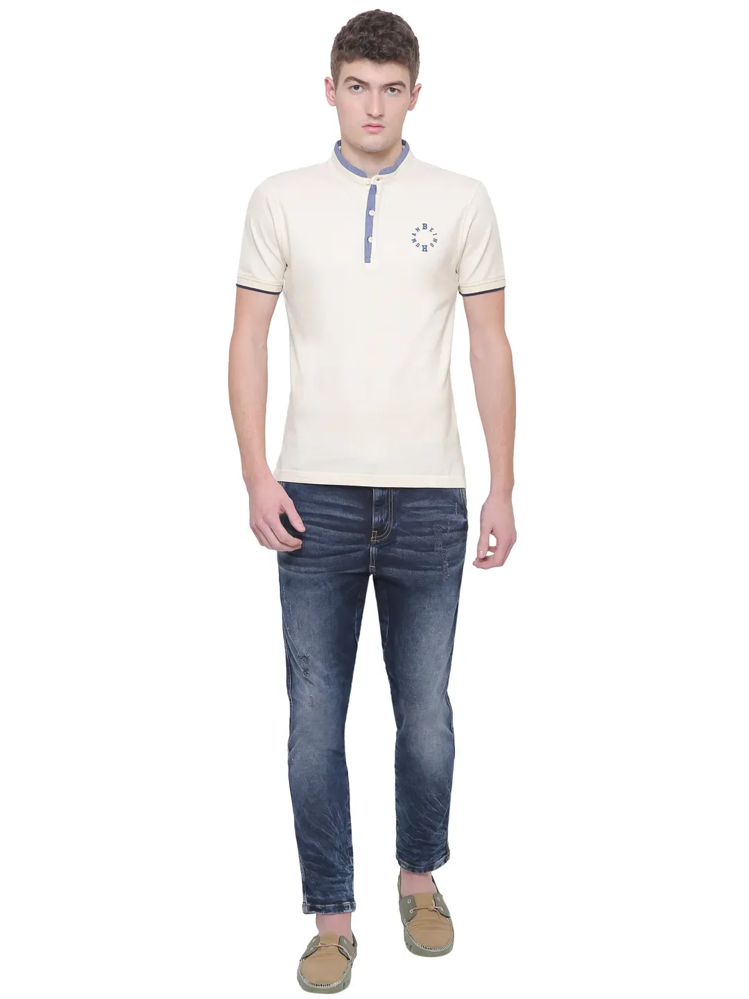 Beige Regular Fit Men's Polo T-Shirt by Being Human Clothing - Image 5