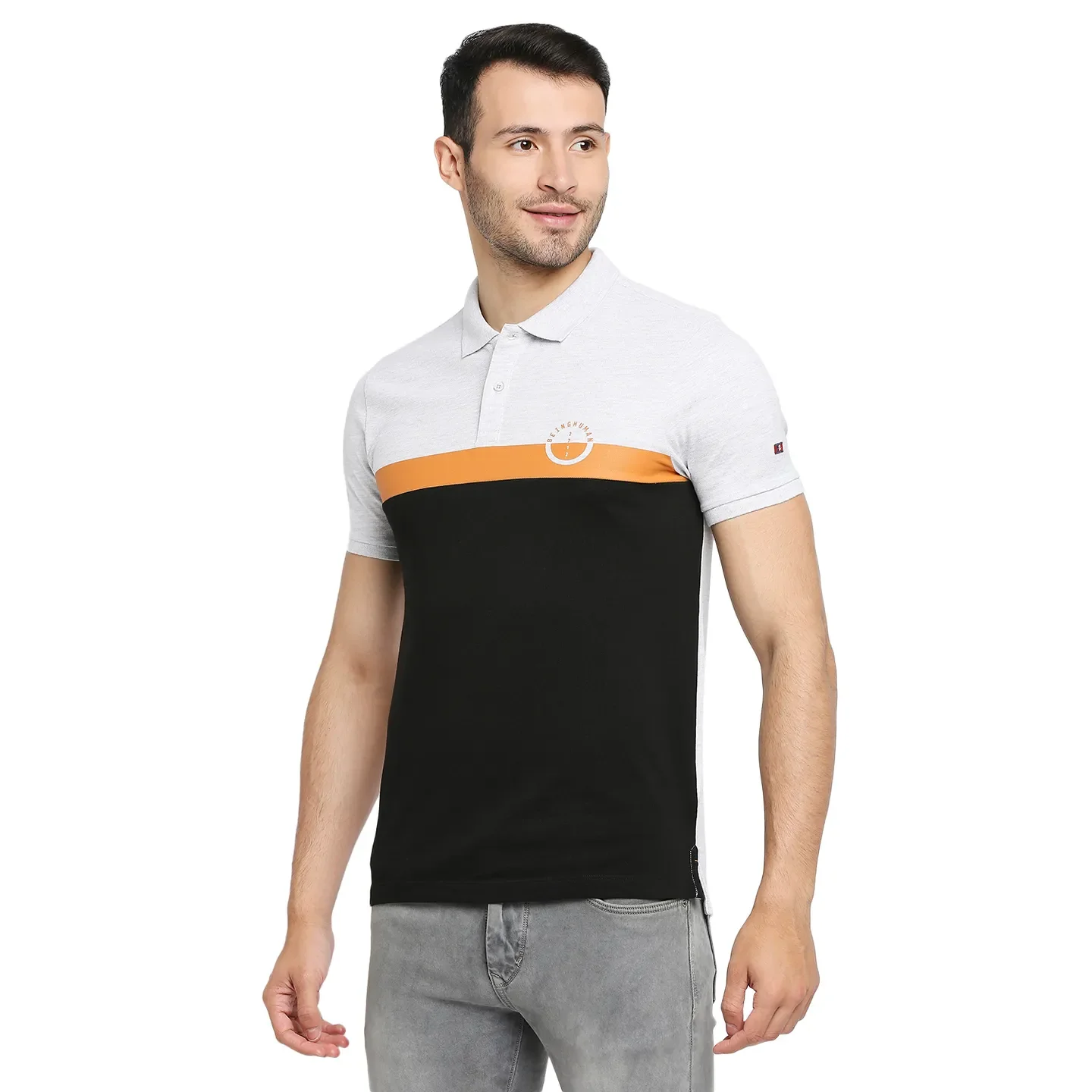 Grey Regular Fit Men's Polo T-Shirt by Being Human Clothing - Image 2