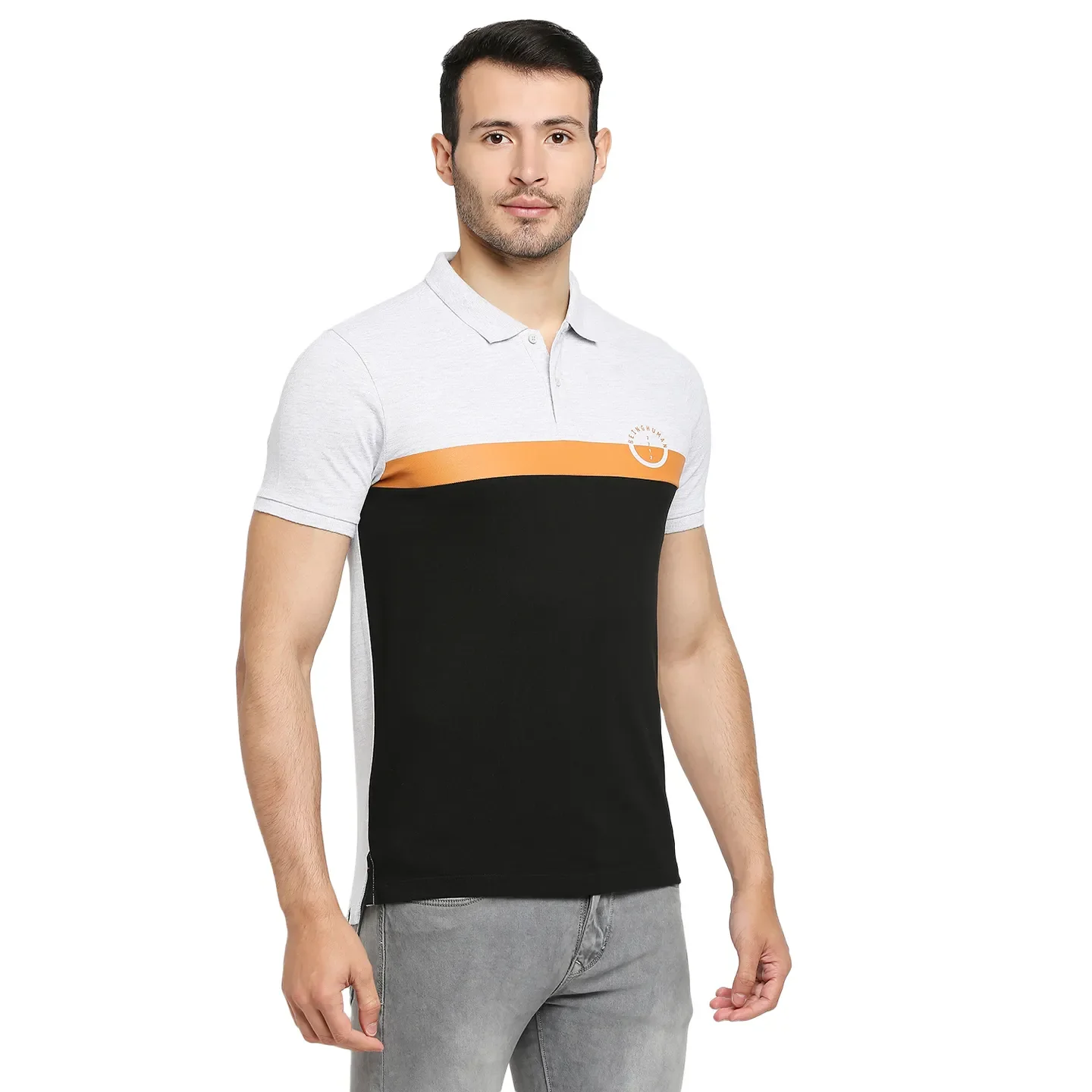 Grey Regular Fit Men's Polo T-Shirt by Being Human Clothing - Image 3