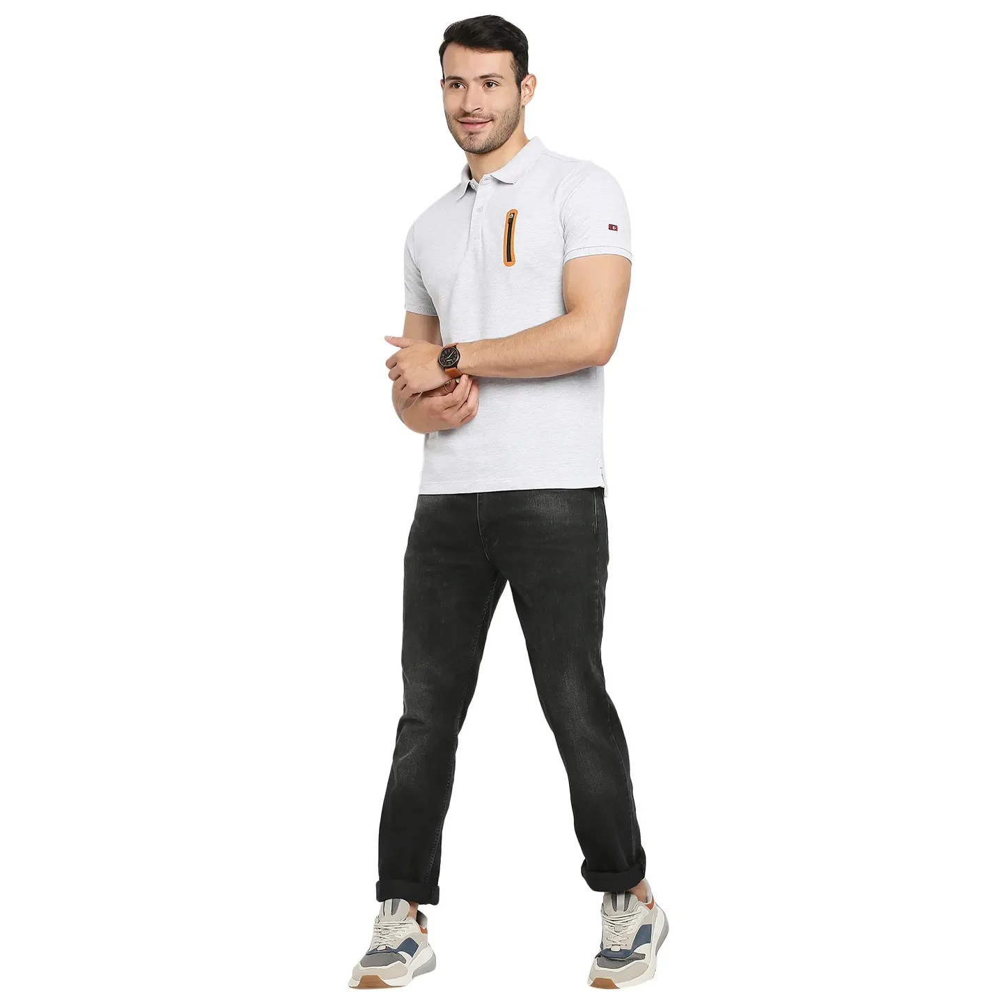Grey Regular Fit Men's Polo T-Shirt by Being Human Clothing - Image 6