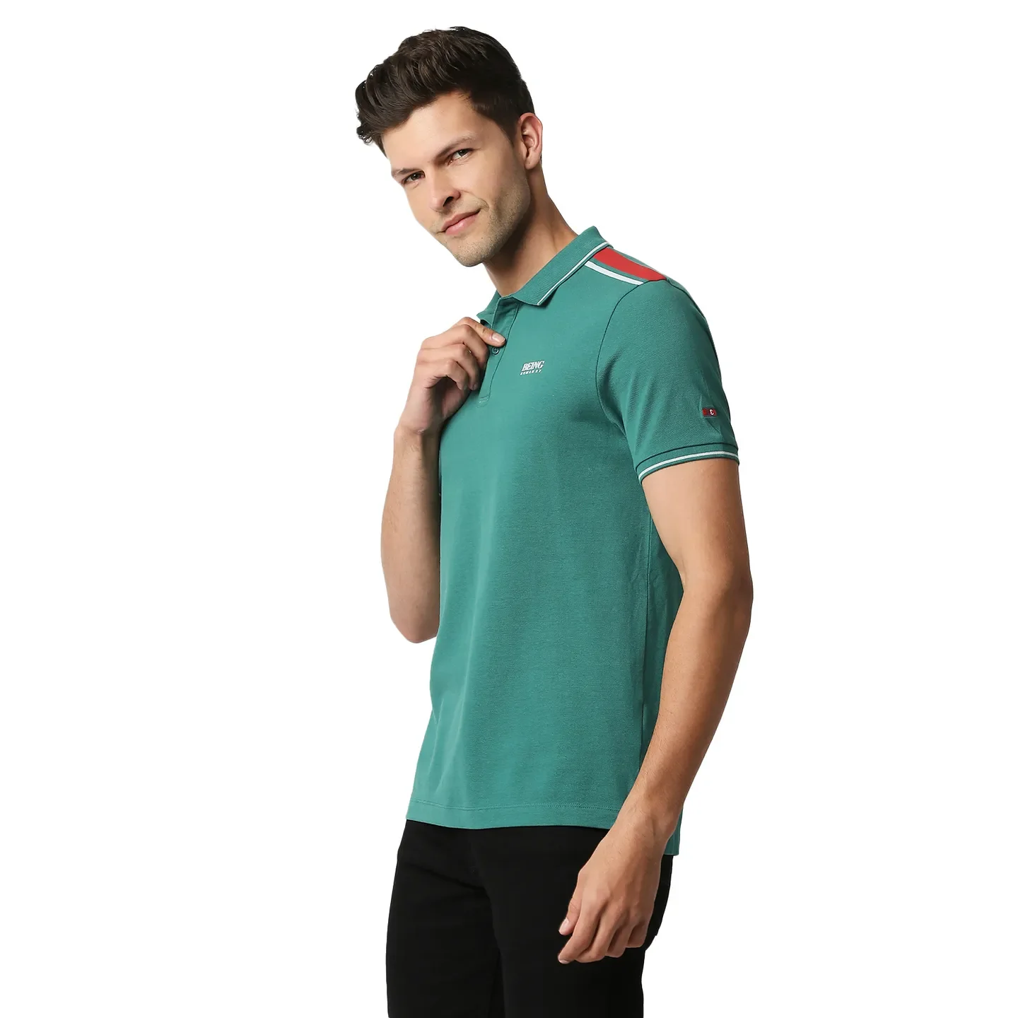 Green Slim Straight Fit Men's Polo T-Shirt by Being Human Clothing - Image 2