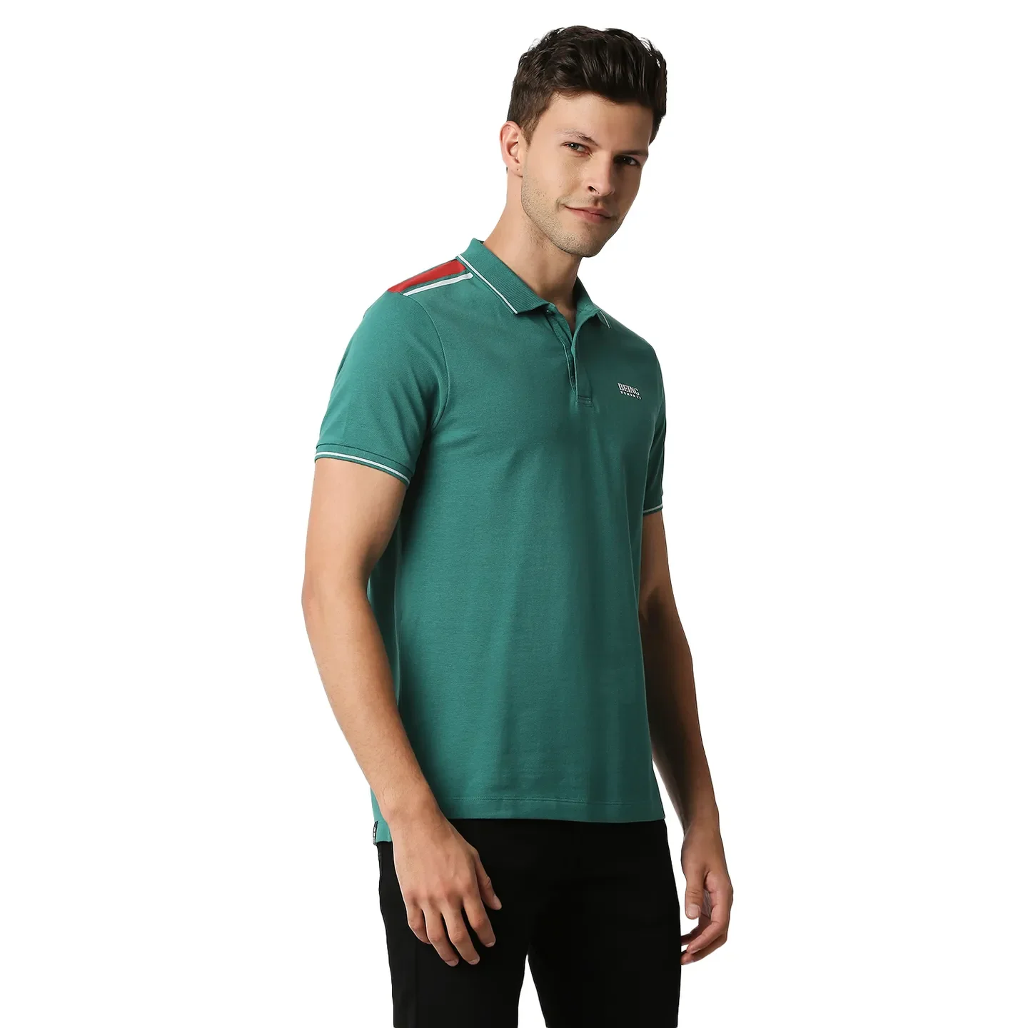 Green Slim Straight Fit Men's Polo T-Shirt by Being Human Clothing - Image 3