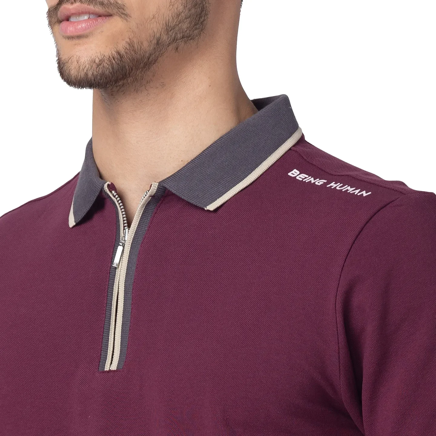 Purple Slim Fit Men's Polo T-shirt by Being Human Clothing - Image 4
