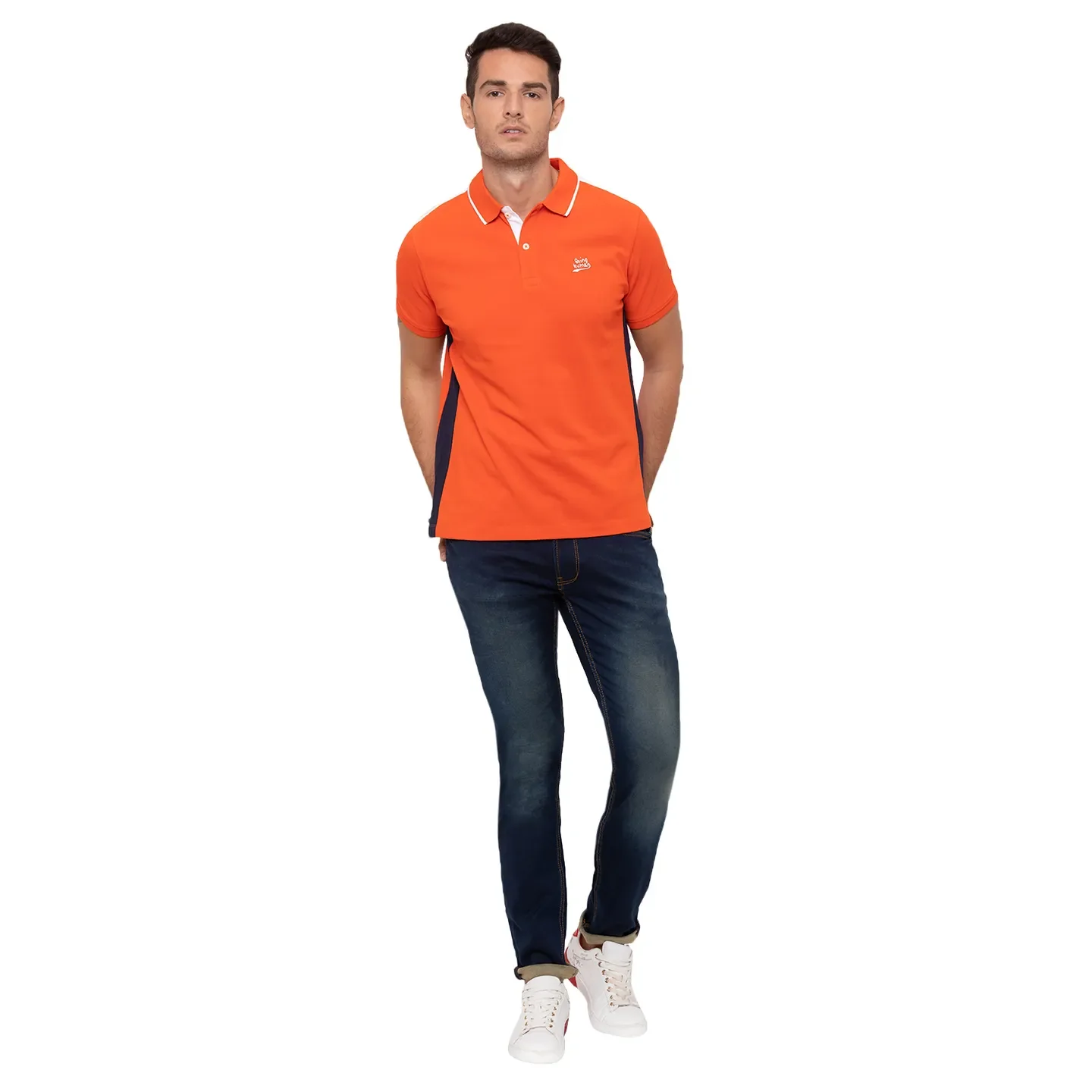 Orange Regular Fit Men's Polo T-Shirt by Being Human Clothing - Image 2