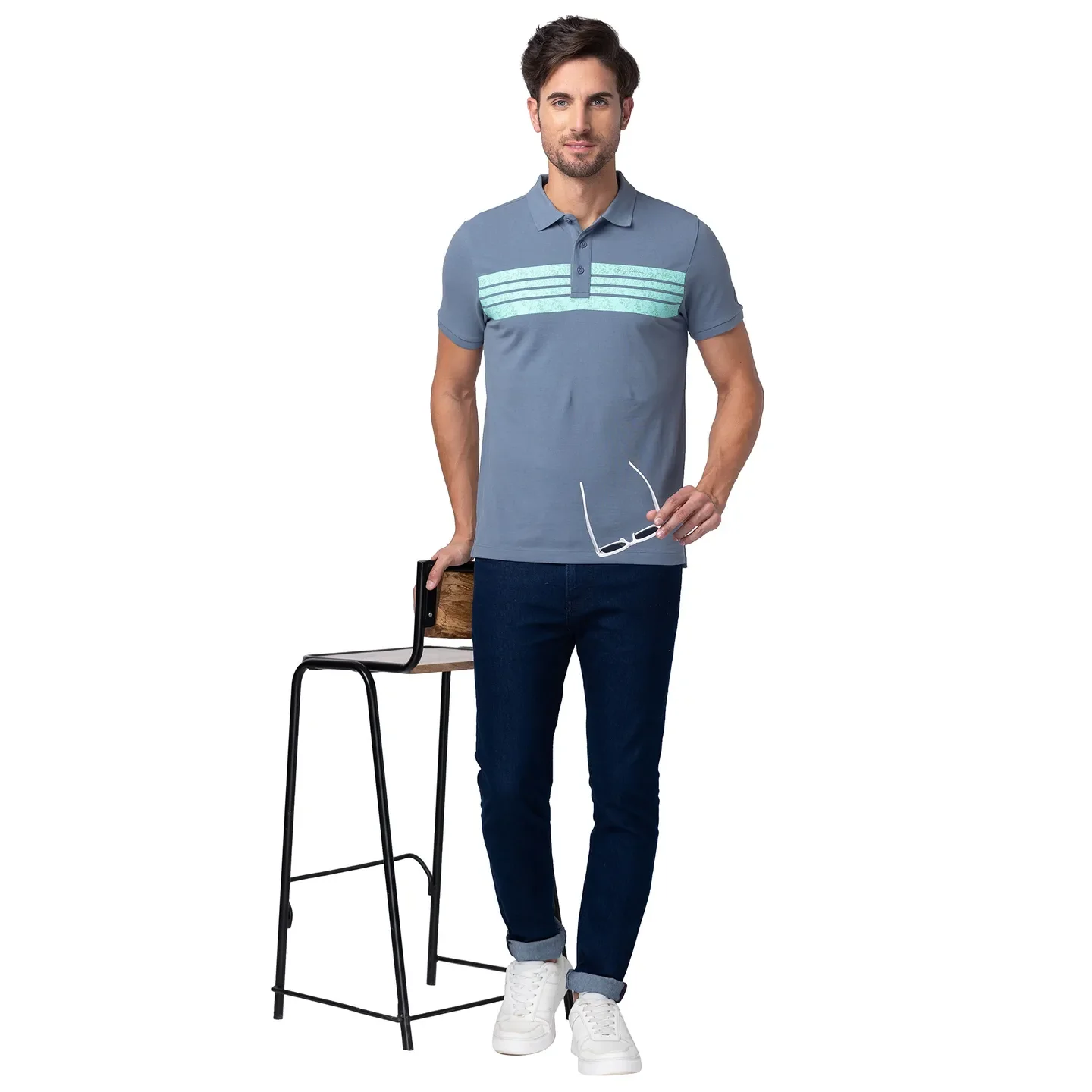Blue Regular Fit Men's Polo T-Shirt by Being Human Clothing - Image 6