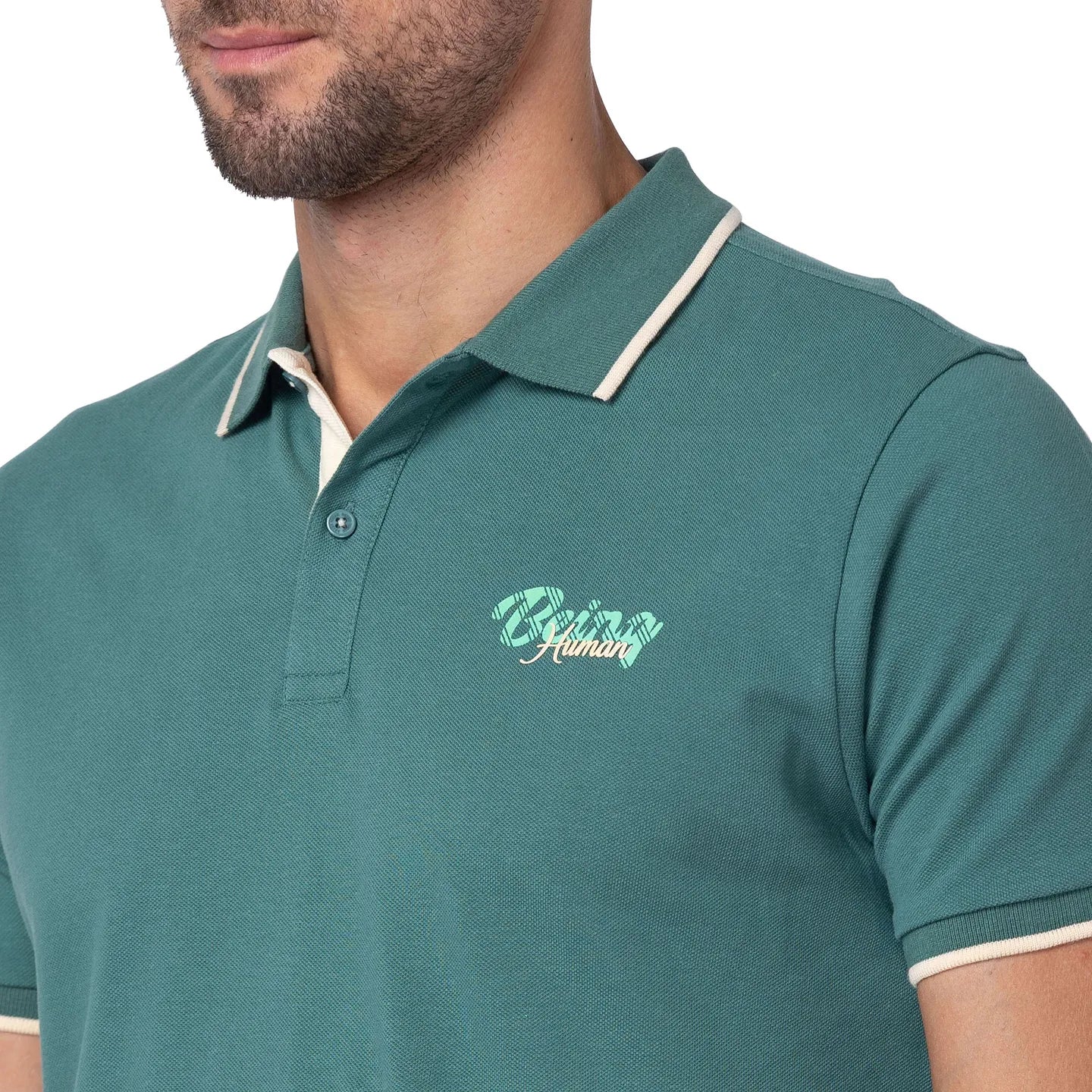 Green Regular Fit Men's Polo T-Shirt by Being Human Clothing - Image 5