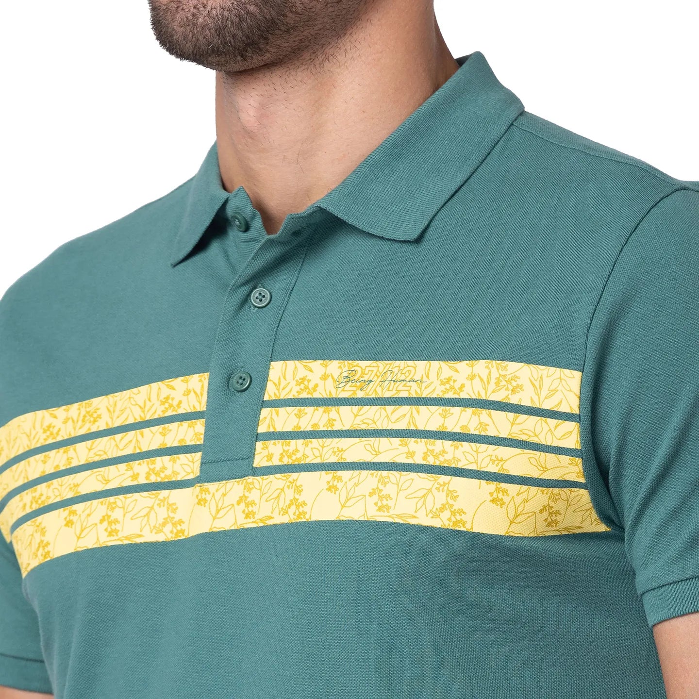 Green Regular Fit Men's Polo T-Shirt by Being Human Clothing - Image 5