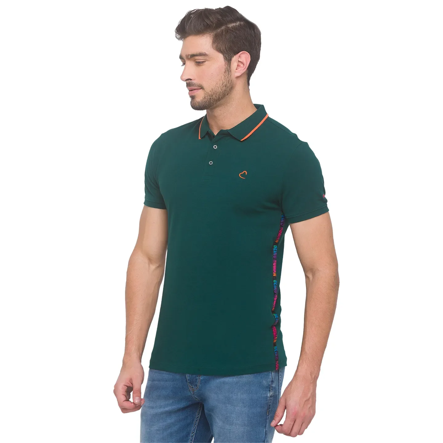 Forest Green Regular Fit Men's Polo T-shirt by Being Human Clothing - Image 3