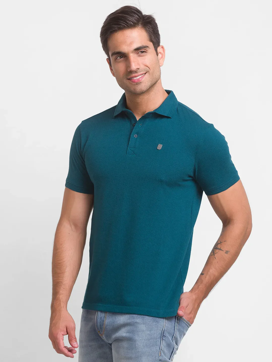 Forest Green Slim Fit Men's Polo T-shirt by Being Human Clothing - Image 2