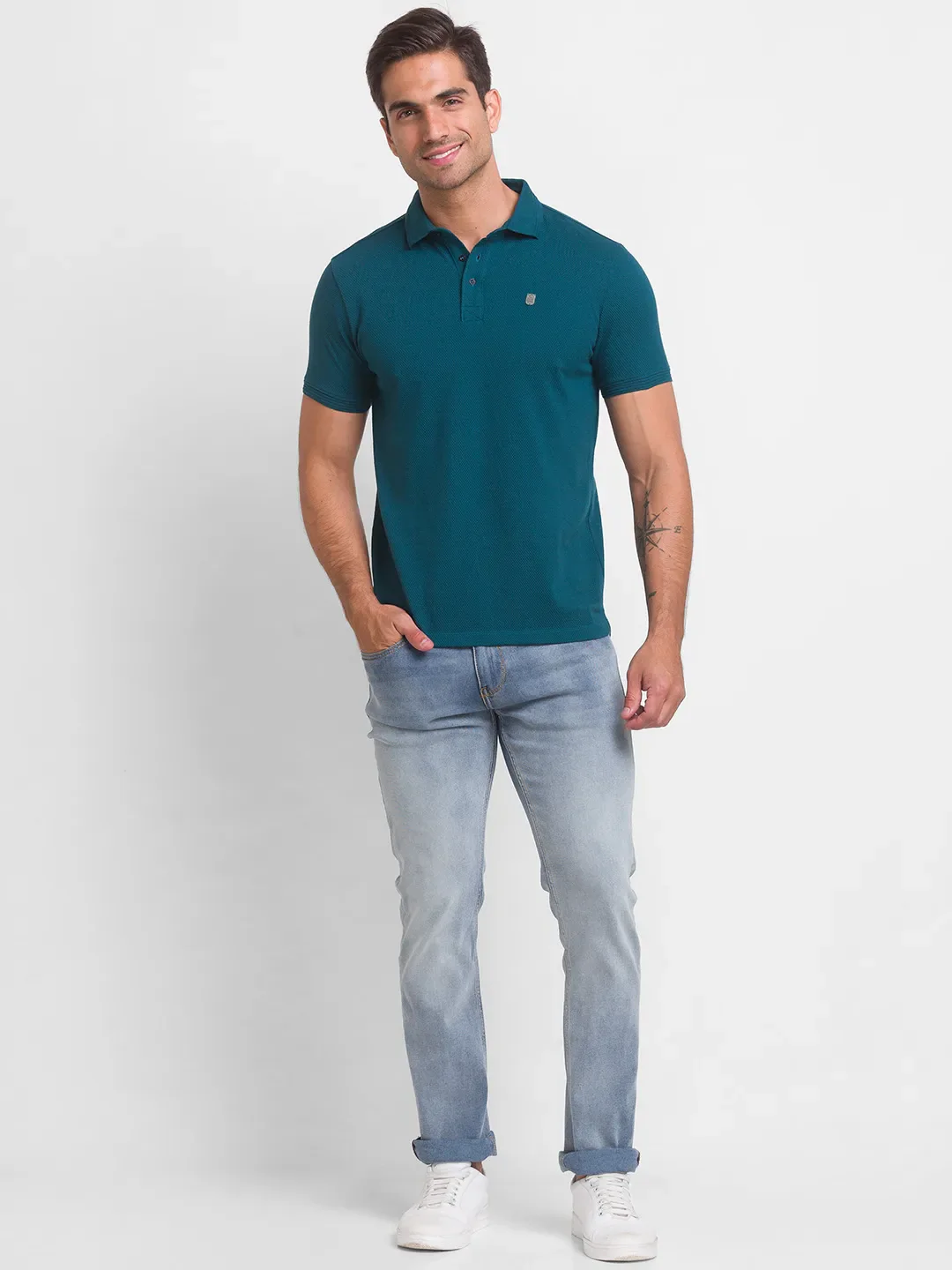 Forest Green Slim Fit Men's Polo T-shirt by Being Human Clothing - Image 6