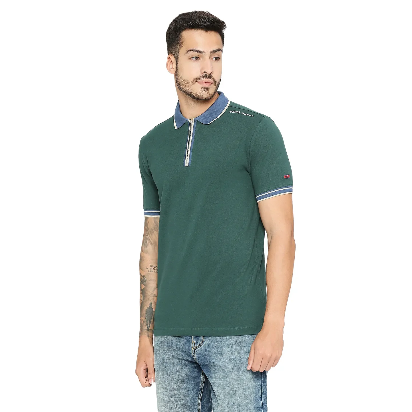 Green Regular Fit Men's Polo T-Shirt by Being Human Clothing - Image 2