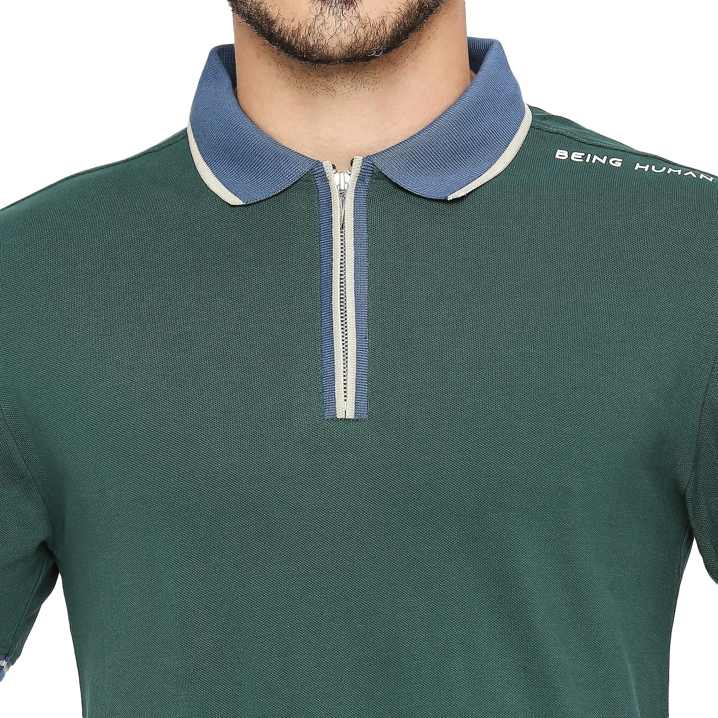 Green Regular Fit Men's Polo T-Shirt by Being Human Clothing - Image 5