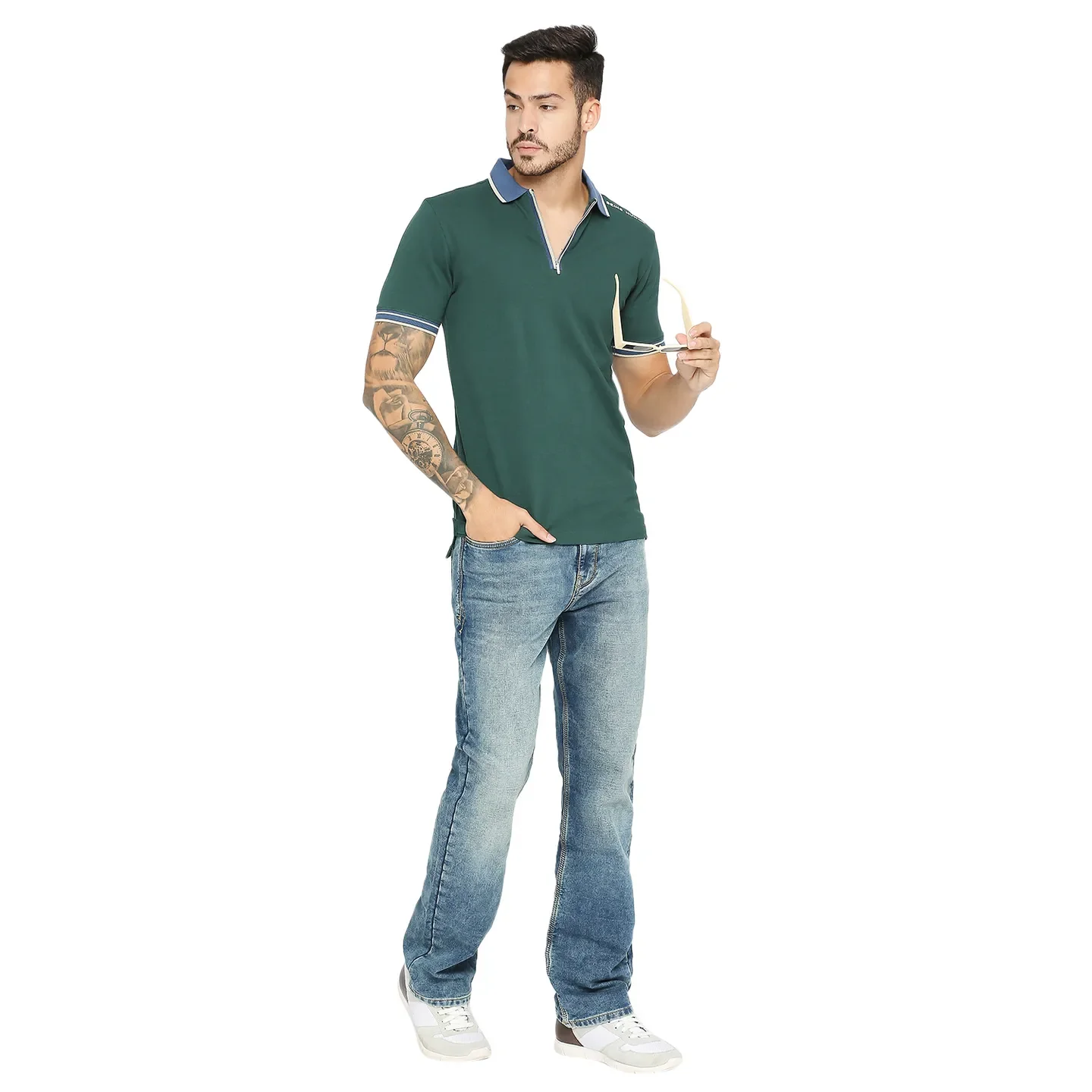 Green Regular Fit Men's Polo T-Shirt by Being Human Clothing - Image 6