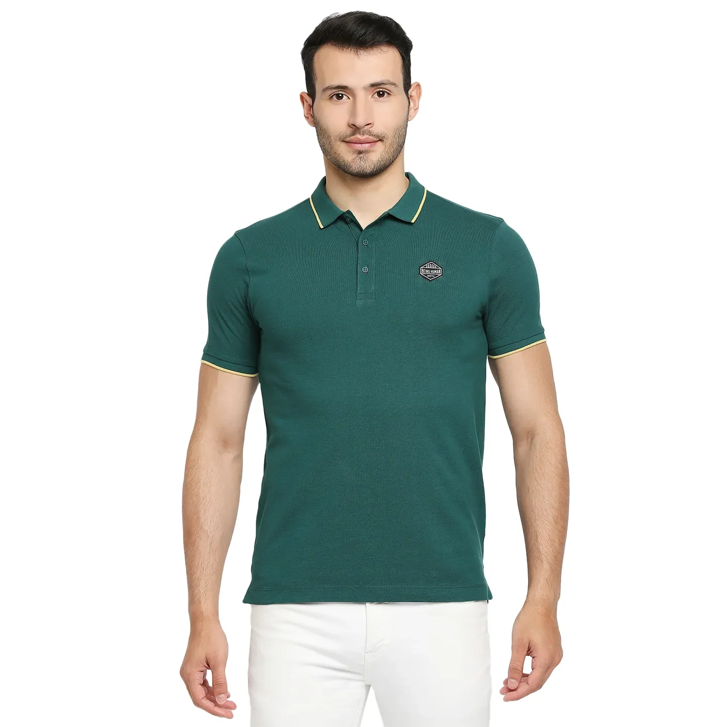 Green Regular Fit Men's Polo T-Shirt by Being Human Clothing