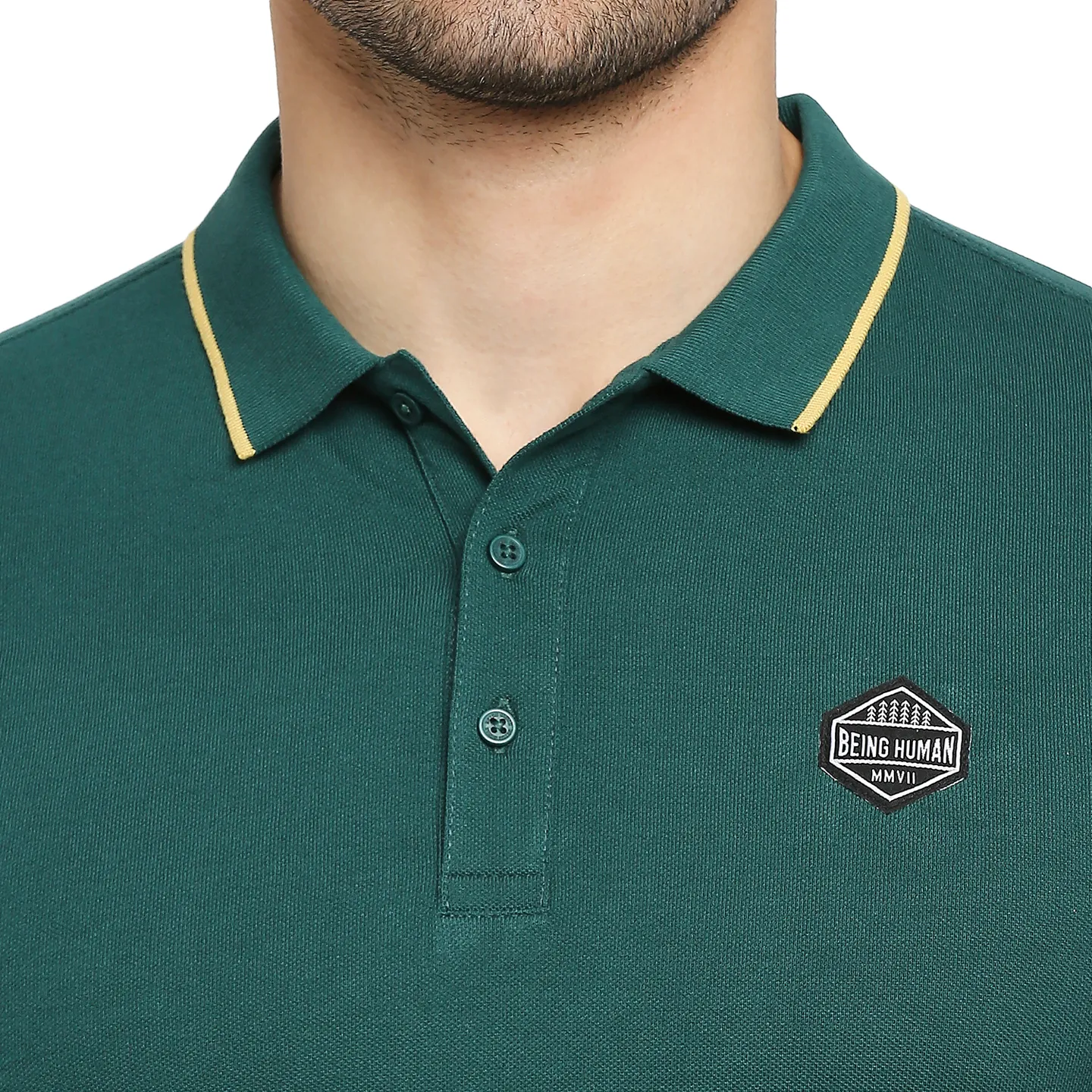Green Regular Fit Men's Polo T-Shirt by Being Human Clothing - Image 5