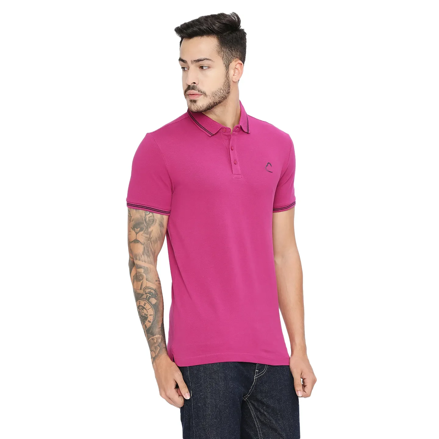 Fuchsia Regular Fit Men's Polo T-shirt by Being Human Clothing - Image 3