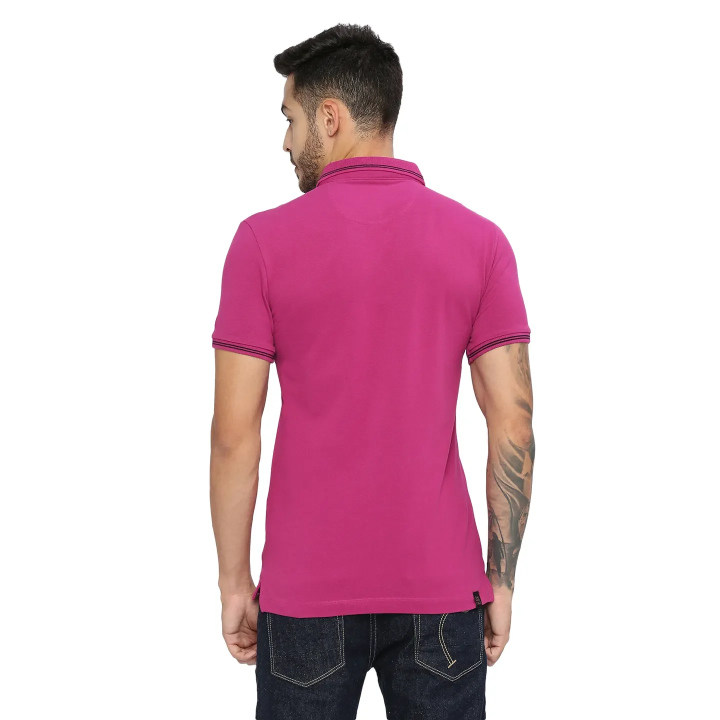 Fuchsia Regular Fit Men's Polo T-shirt by Being Human Clothing - Image 4