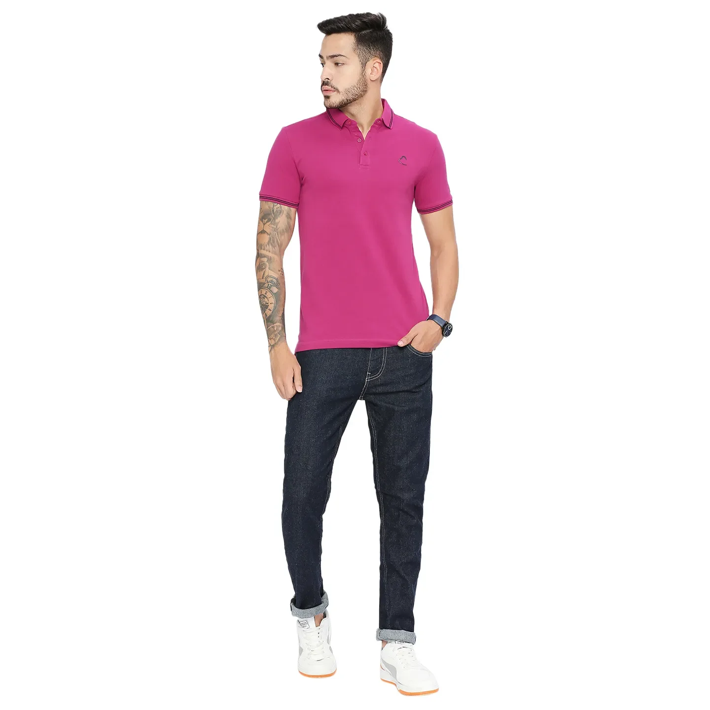 Fuchsia Regular Fit Men's Polo T-shirt by Being Human Clothing - Image 6