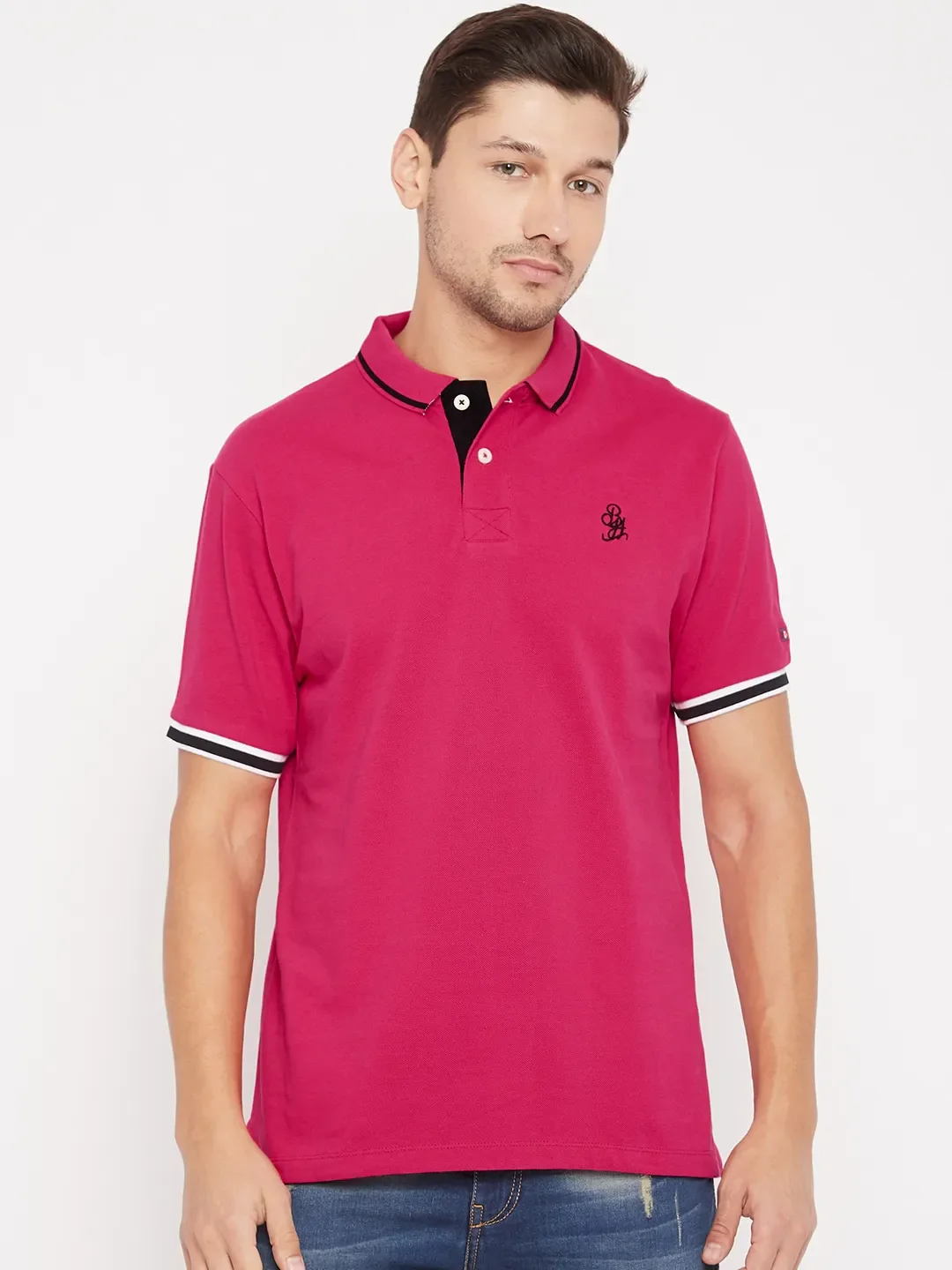 Pink Regular Fit Men's Polo T-Shirt by Being Human Clothing - Image 2