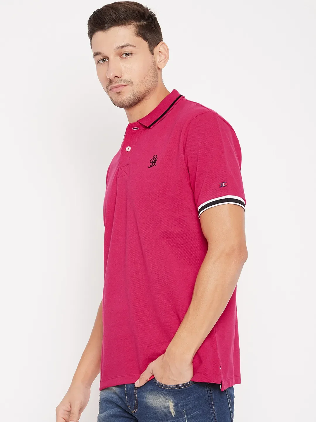 Pink Regular Fit Men's Polo T-Shirt by Being Human Clothing - Image 3