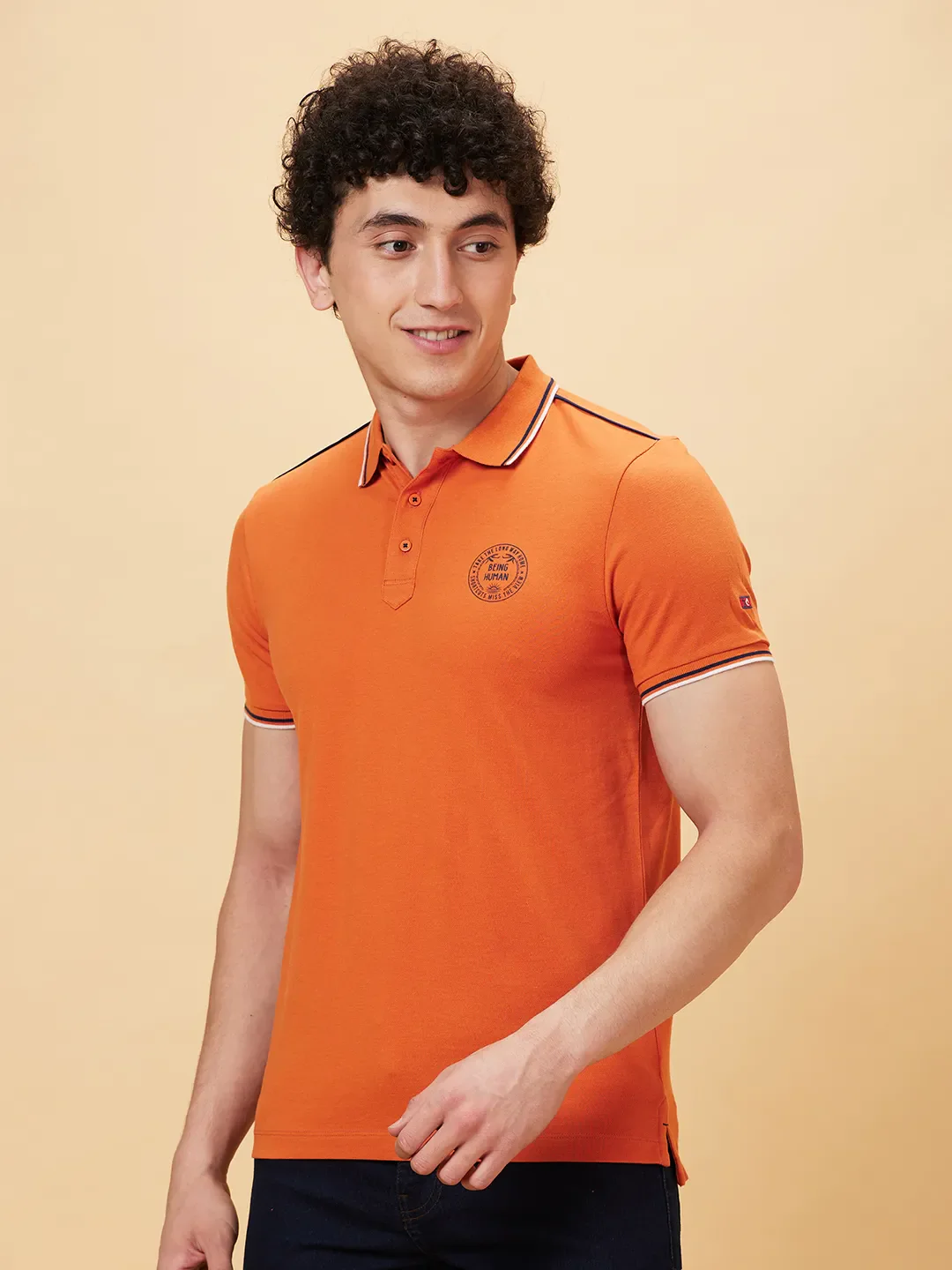 Orange Regular Fit Men's Polo T-Shirt by Being Human Clothing - Image 3