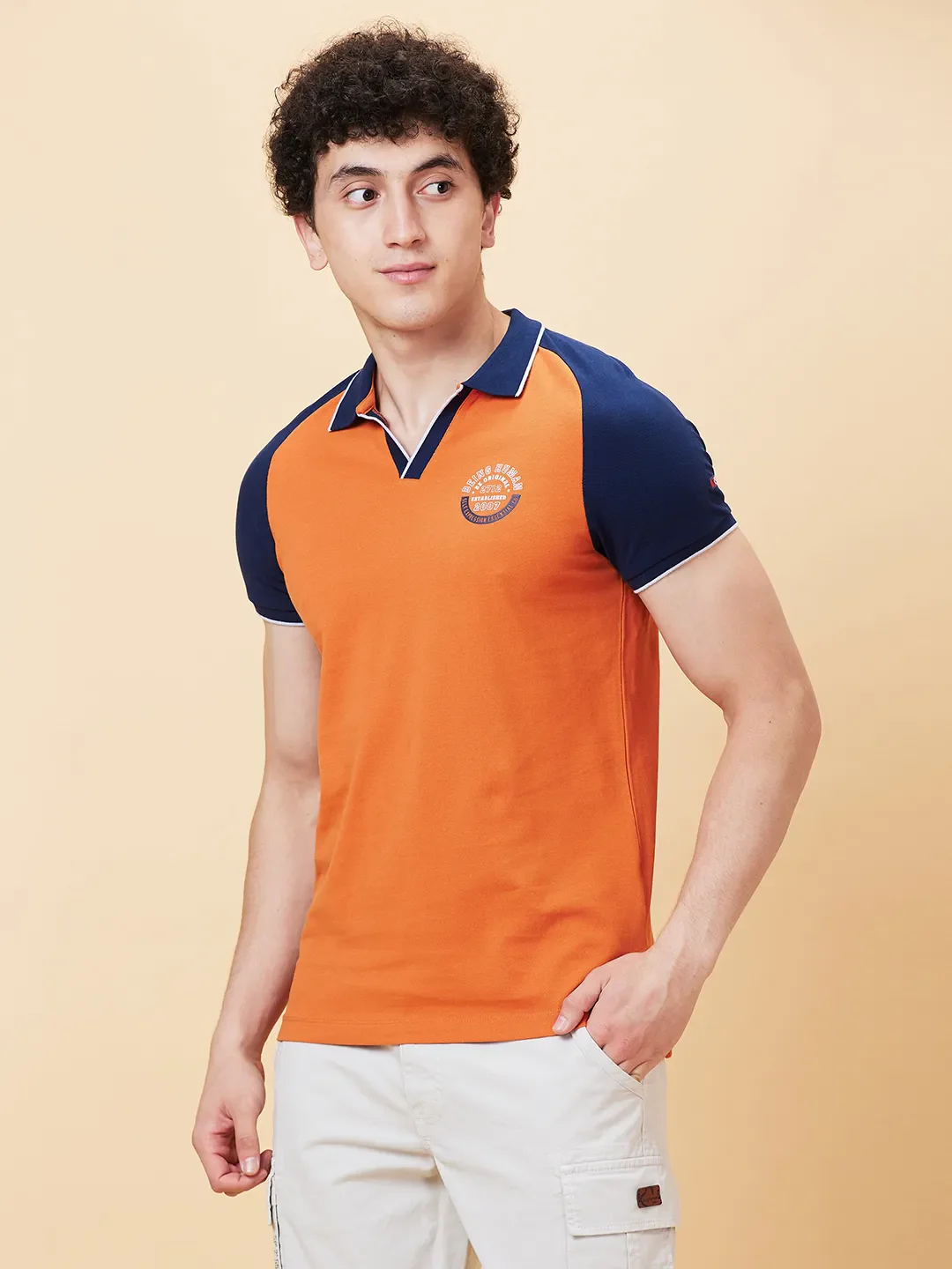 Orange Regular Fit Men's Polo T-Shirt by Being Human Clothing - Image 2