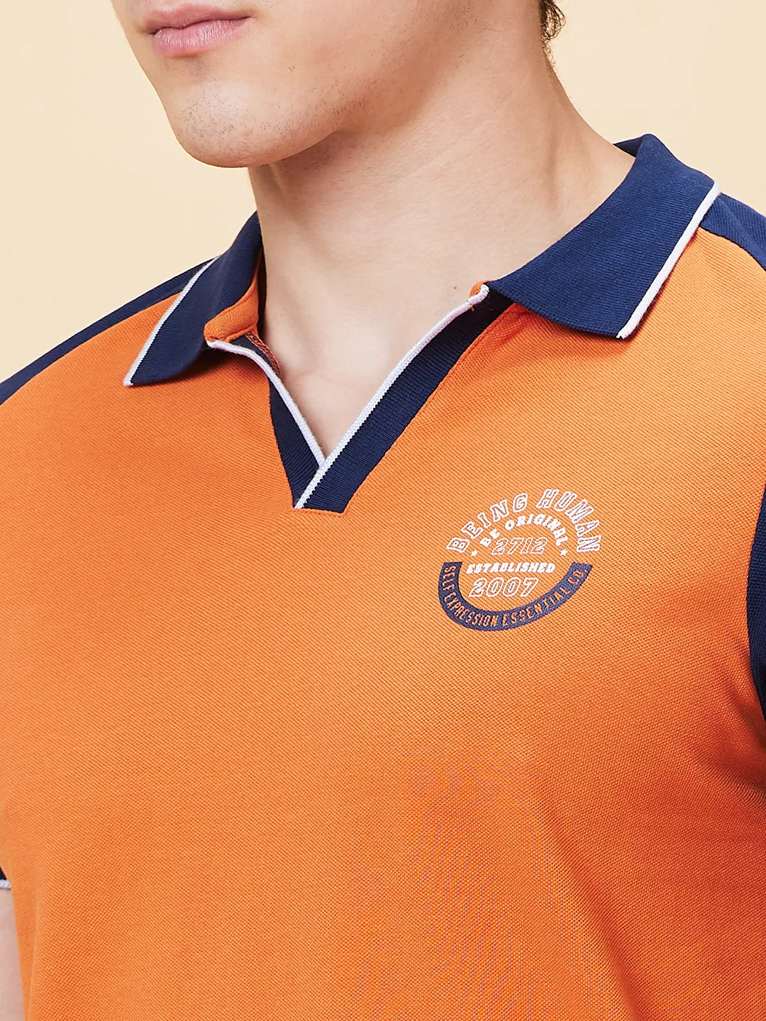 Orange Regular Fit Men's Polo T-Shirt by Being Human Clothing - Image 4