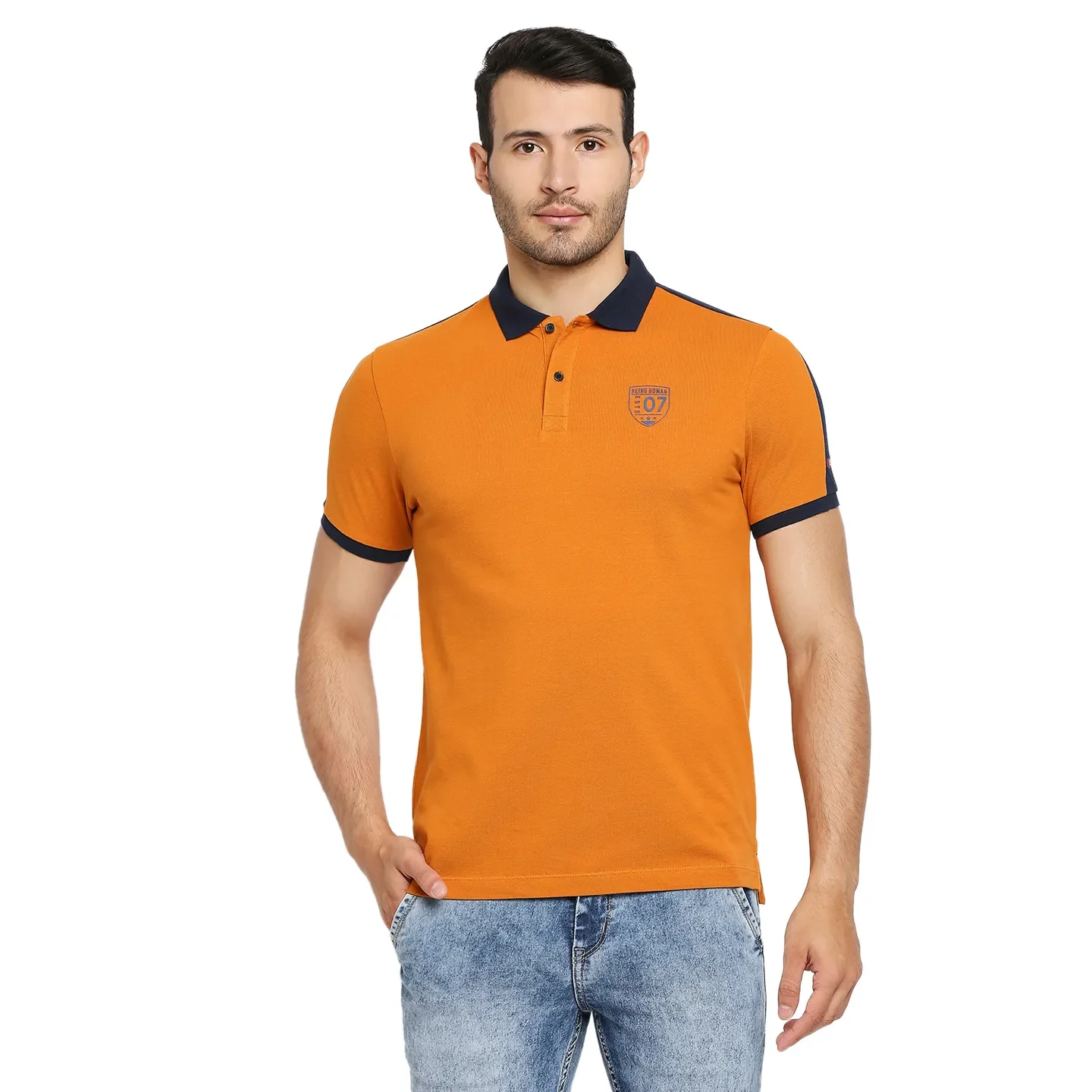 Yellow Regular Fit Men's Polo T-Shirt by Being Human Clothing