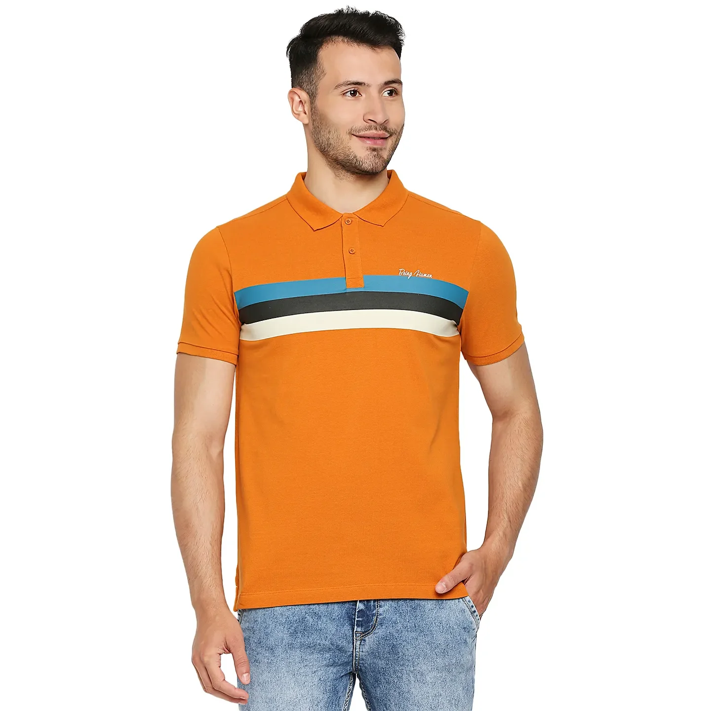 Yellow Regular Fit Men's Polo T-Shirt by Being Human Clothing