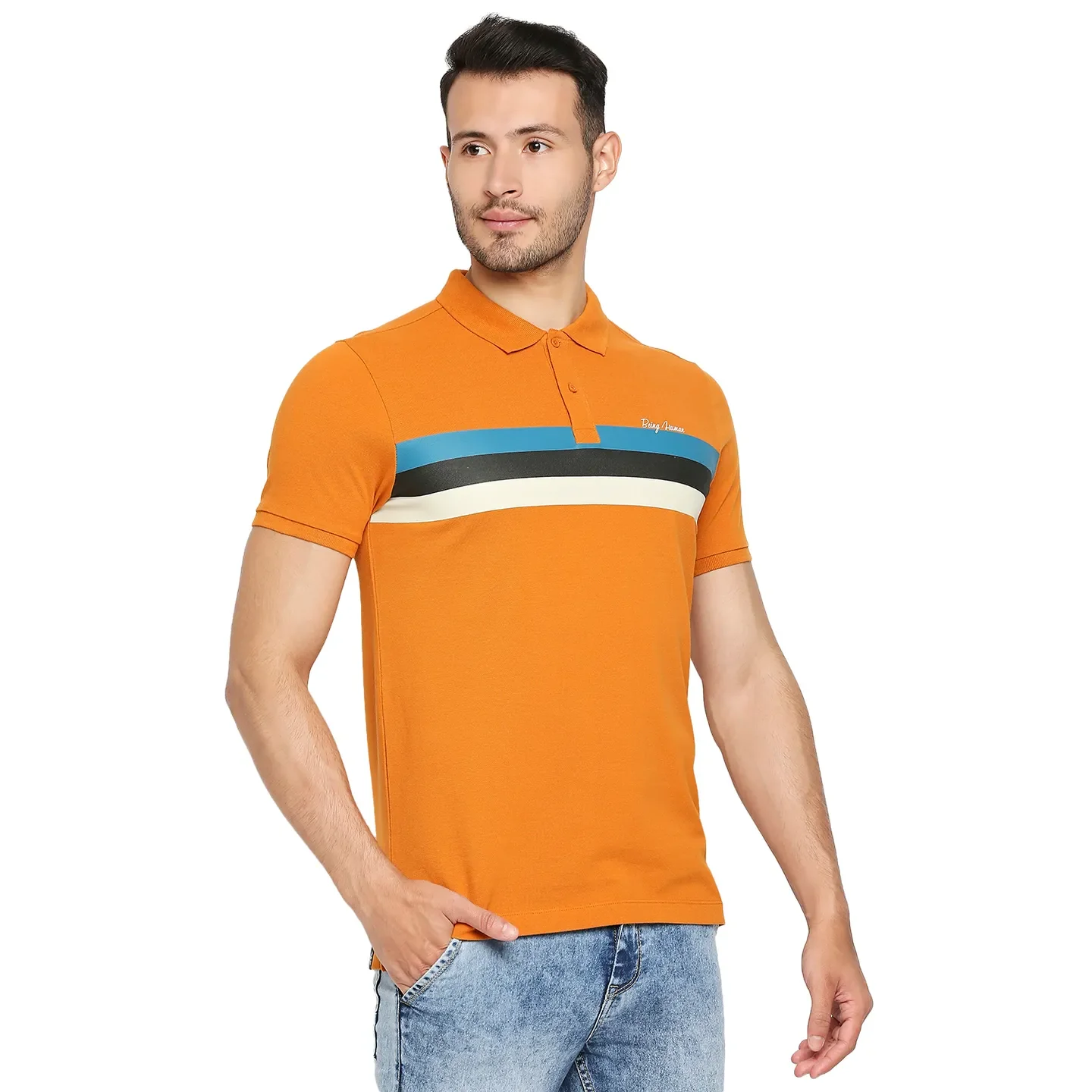 Yellow Regular Fit Men's Polo T-Shirt by Being Human Clothing - Image 6