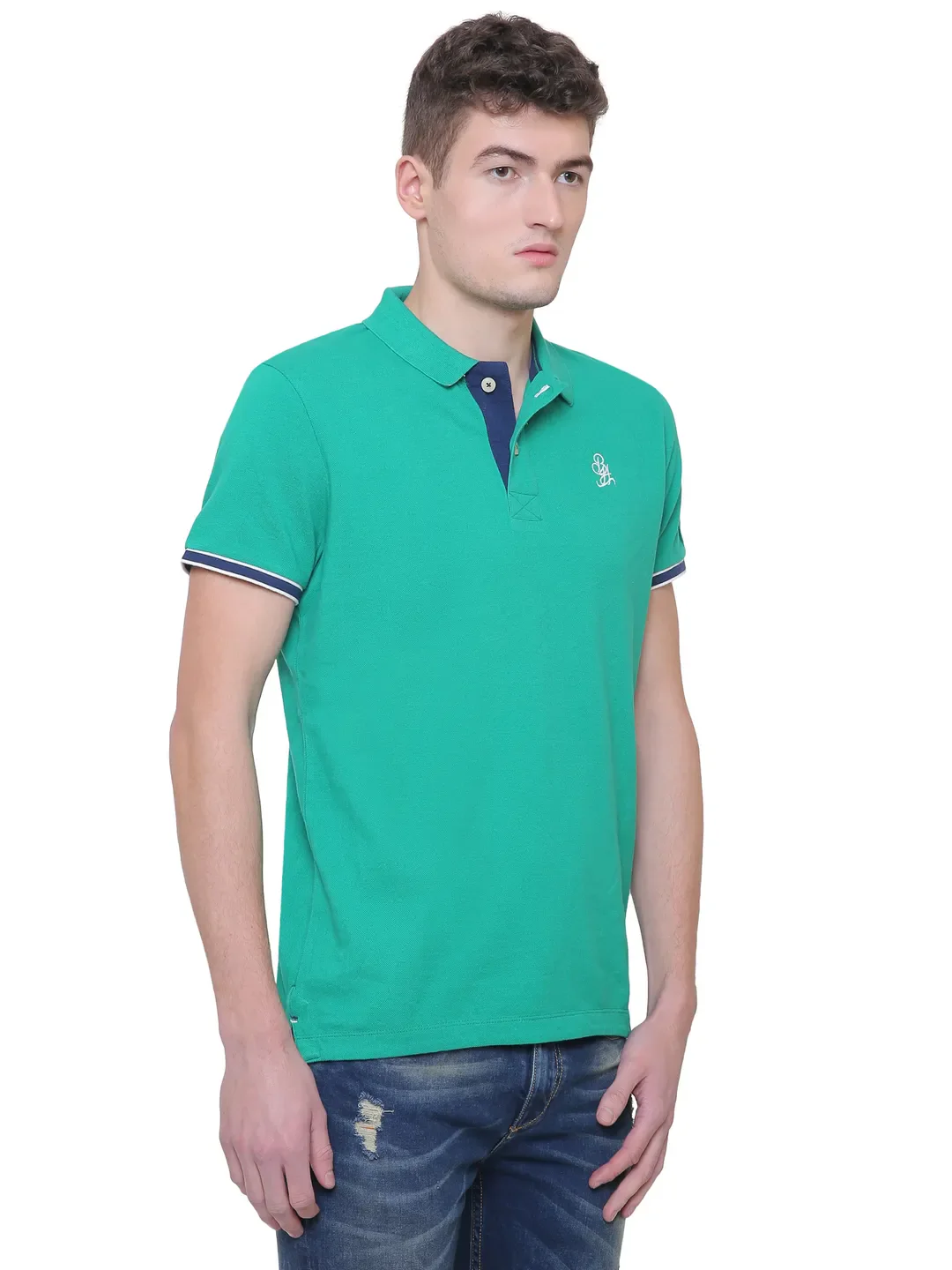 Green Regular Fit Men's Polo T-Shirt by Being Human Clothing - Image 4
