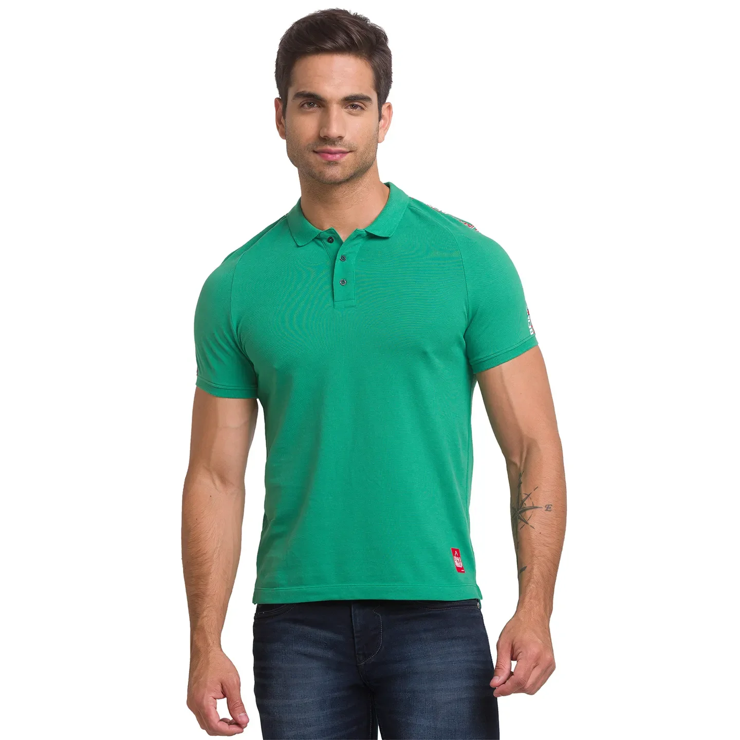 Green Slim Fit Men's Polo T-shirt by Being Human Clothing