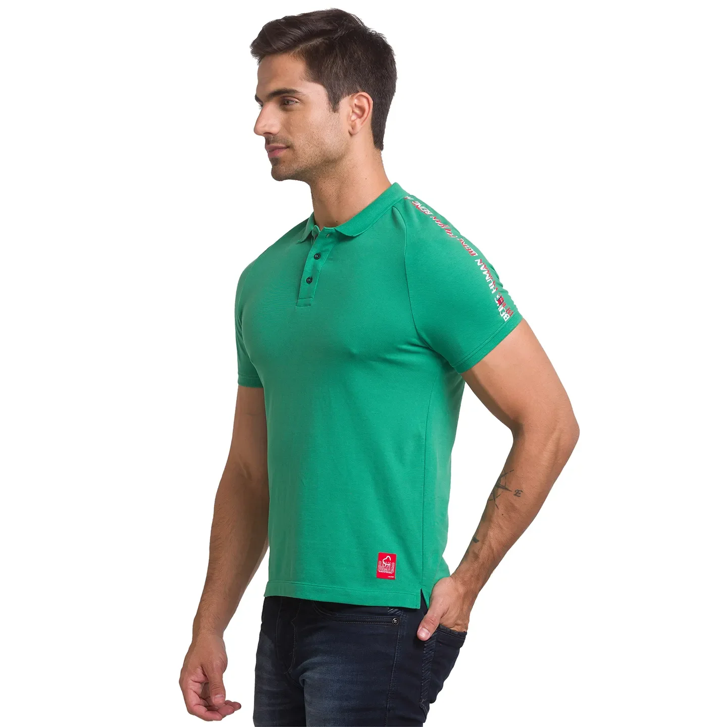 Green Slim Fit Men's Polo T-shirt by Being Human Clothing - Image 4