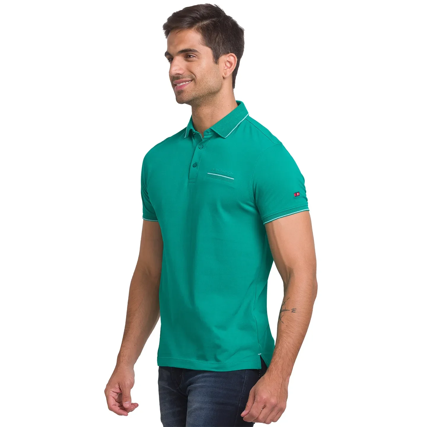 Green Regular Fit Men's Polo T-Shirt by Being Human Clothing - Image 4