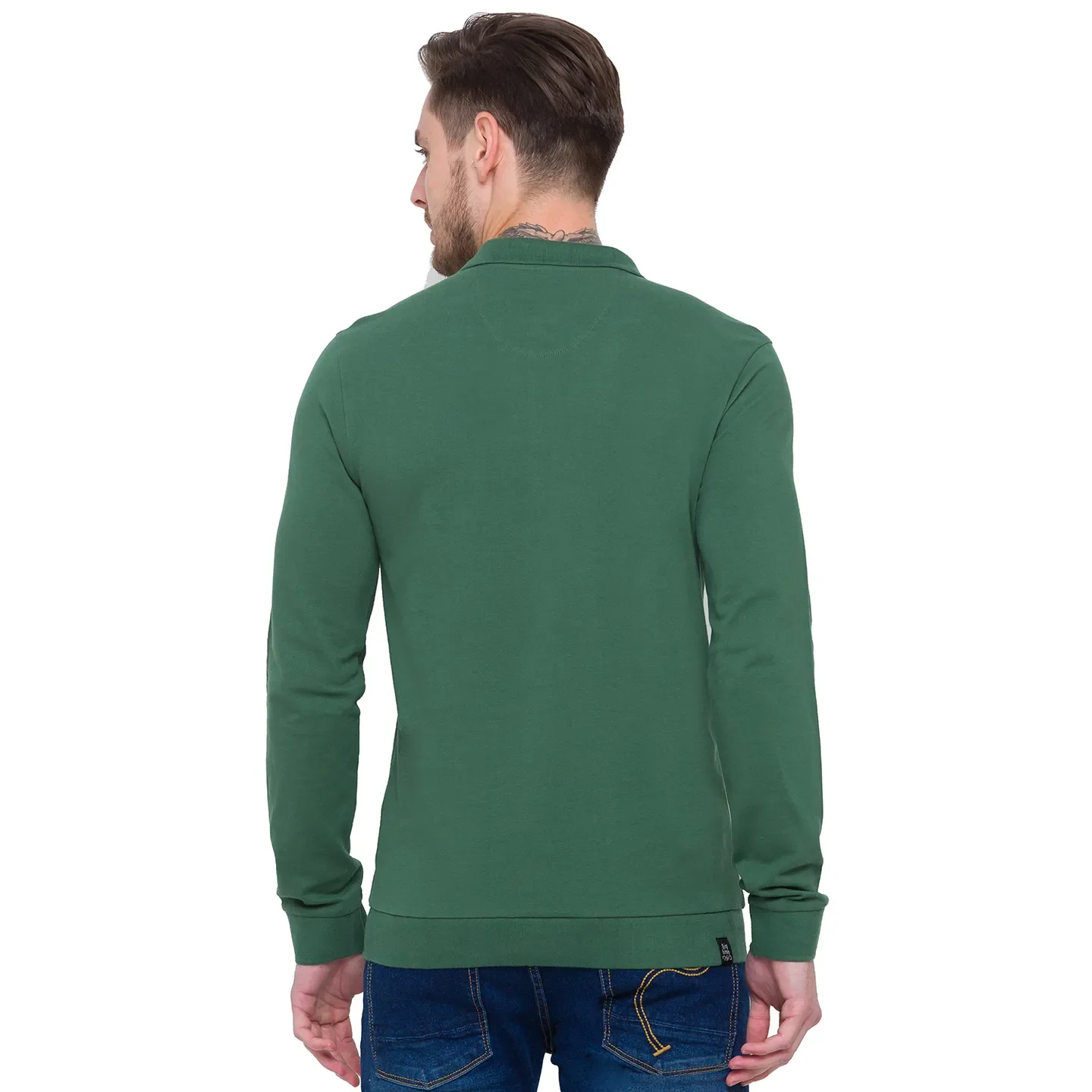 Green Regular Fit Men's Long Sleeves Polo T-Shirt by Being Human Clothing - Image 3