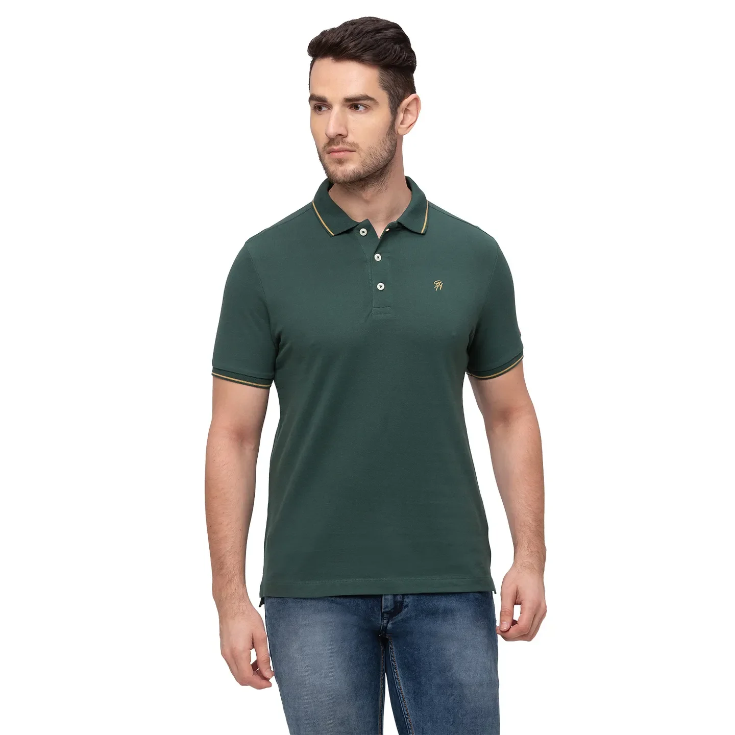 Green Regular Fit Men's Polo T-Shirt by Being Human Clothing
