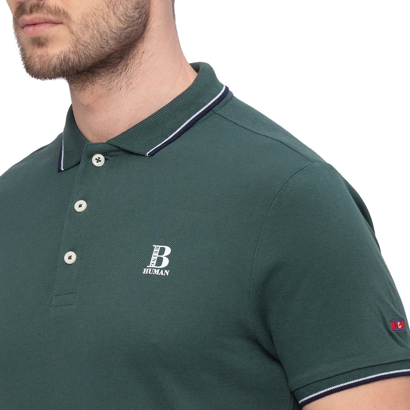 Green Regular Fit Men's Polo T-Shirt by Being Human Clothing - Image 3