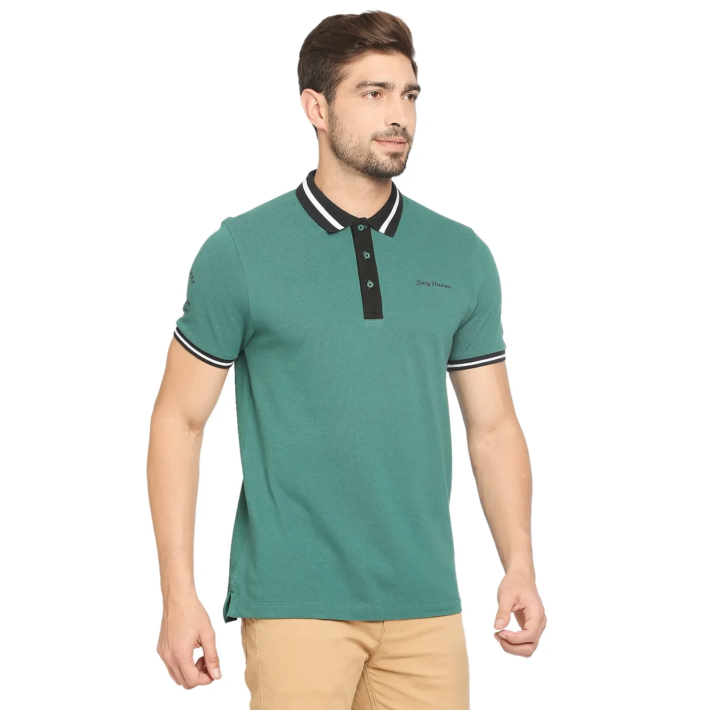Green Regular Fit Men's Polo T-Shirt by Being Human Clothing - Image 12