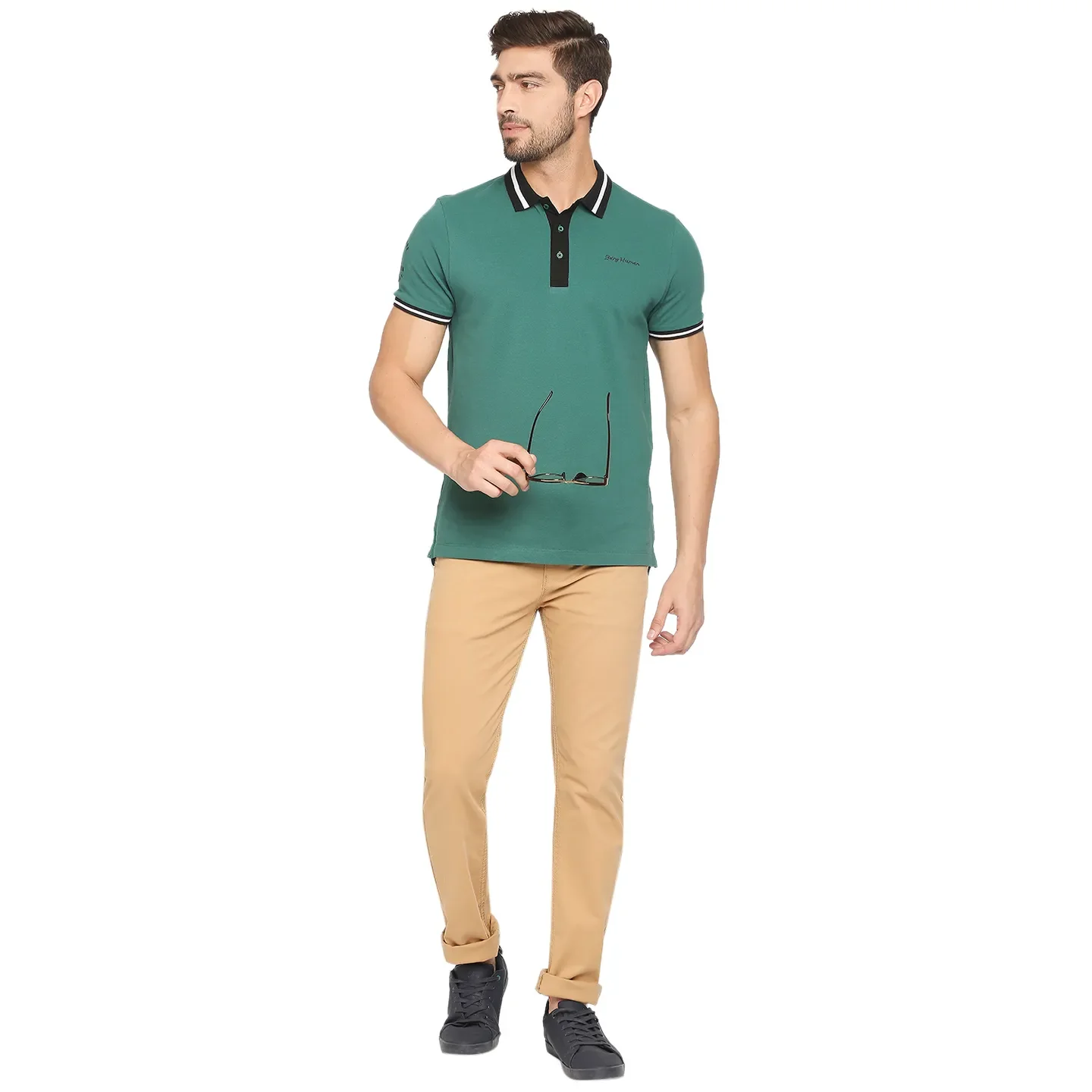 Green Regular Fit Men's Polo T-Shirt by Being Human Clothing - Image 13