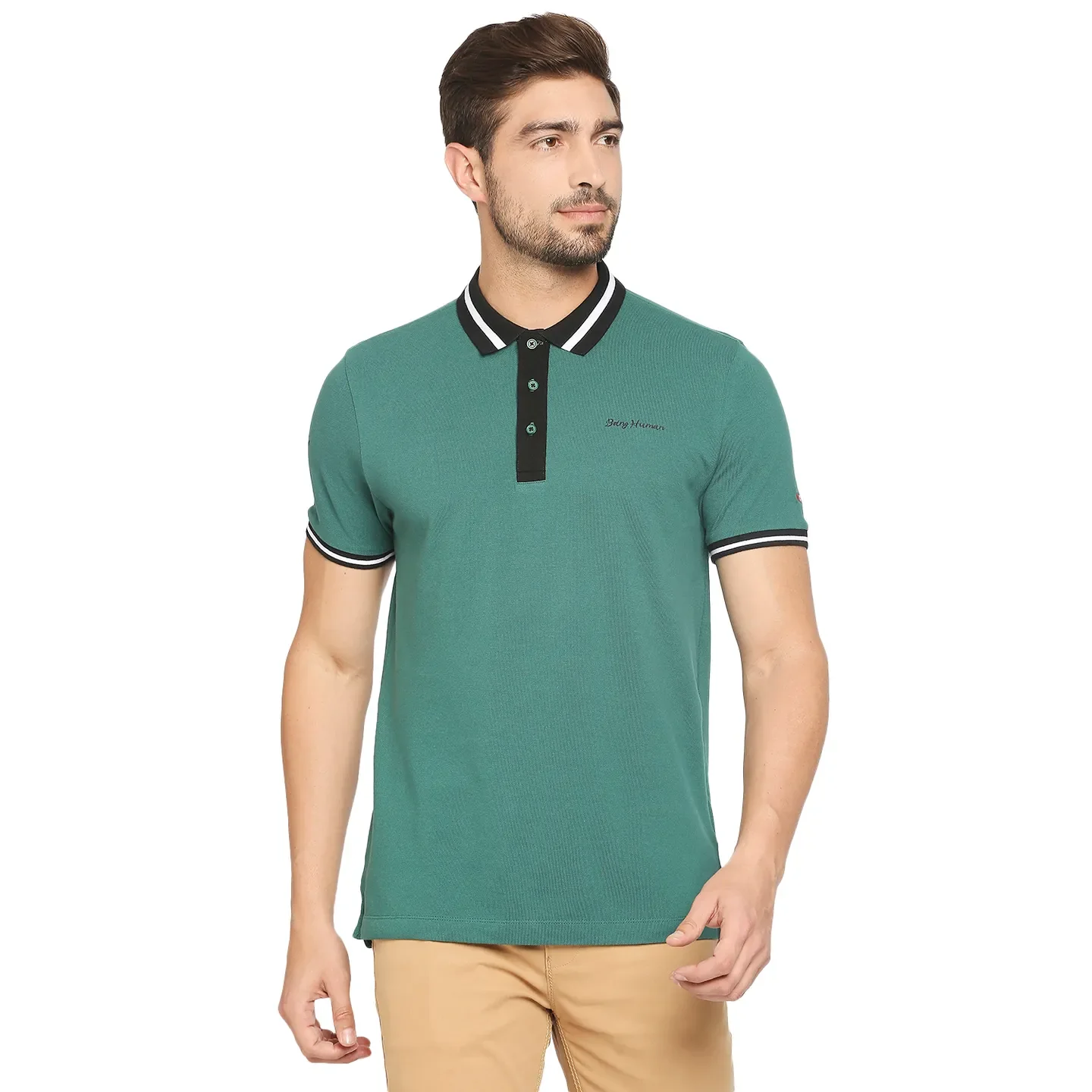 Green Regular Fit Men's Polo T-Shirt by Being Human Clothing - Image 2